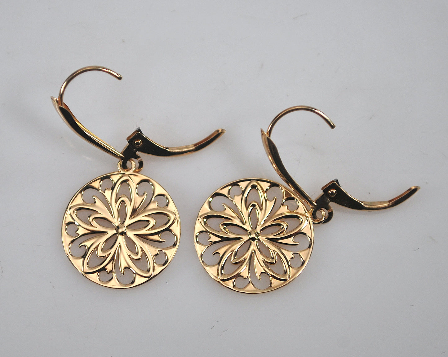 Designer 14K Gold Flower Disc Earrings