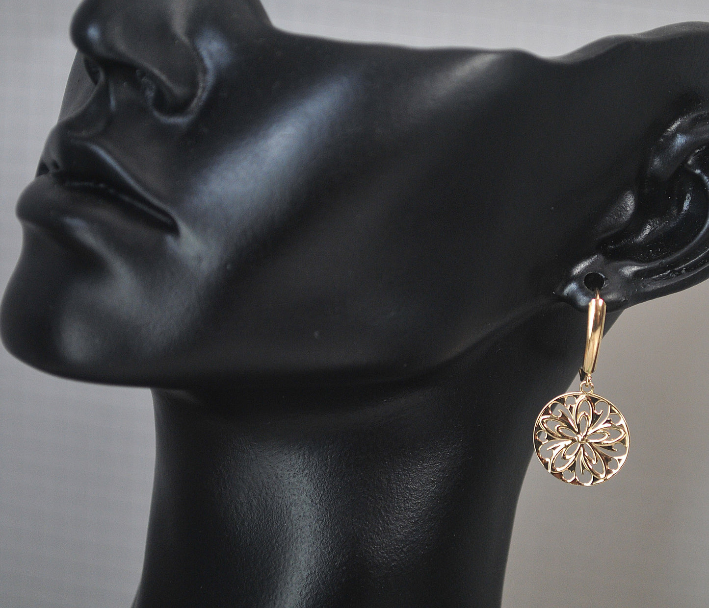 Designer 14K Gold Flower Disc Earrings