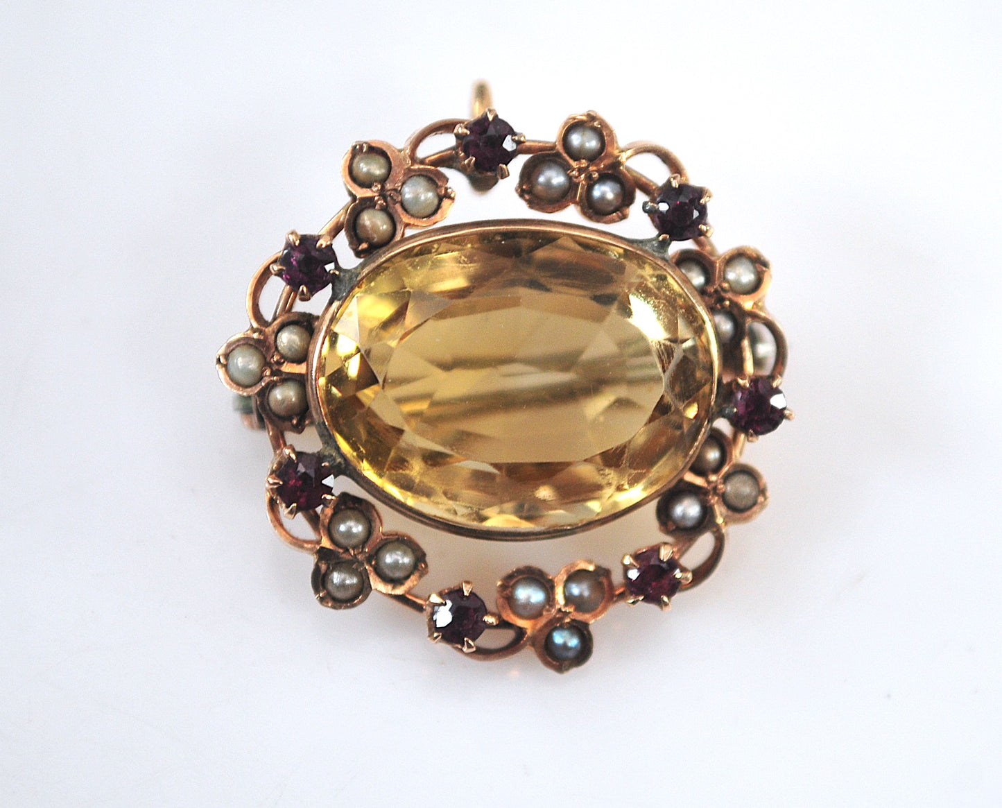 Antique 10K Gold Citrine Brooch Pendant