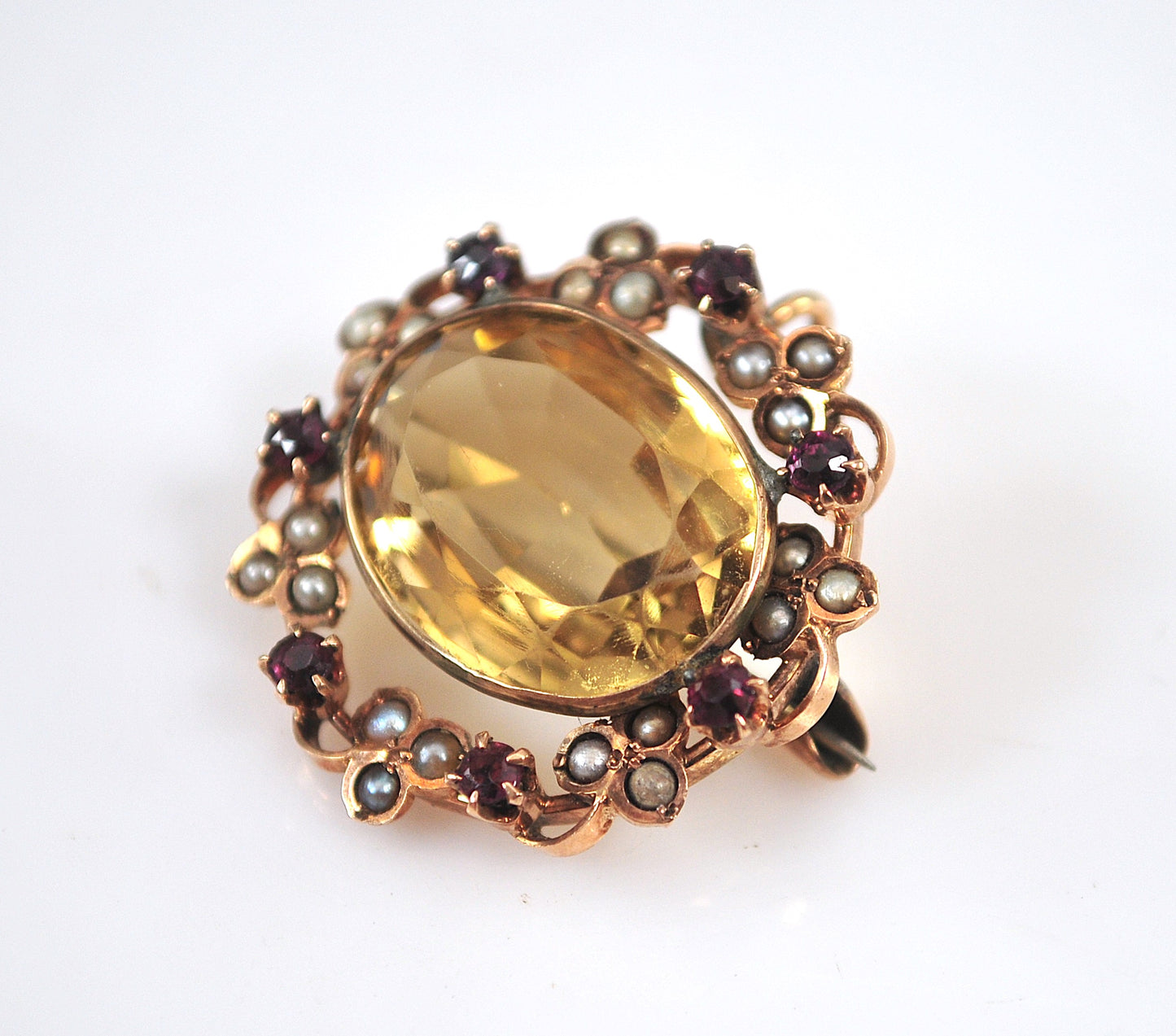 Antique 10K Gold Citrine Brooch Pendant