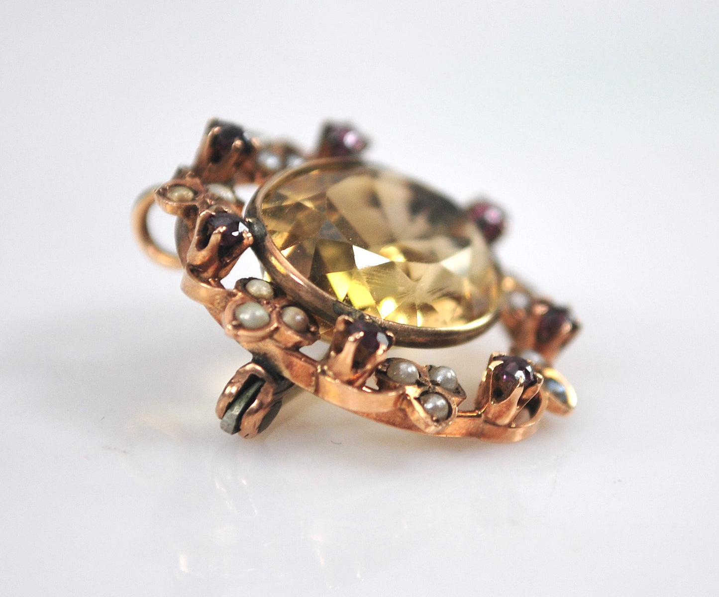Antique 10K Gold Citrine Brooch Pendant