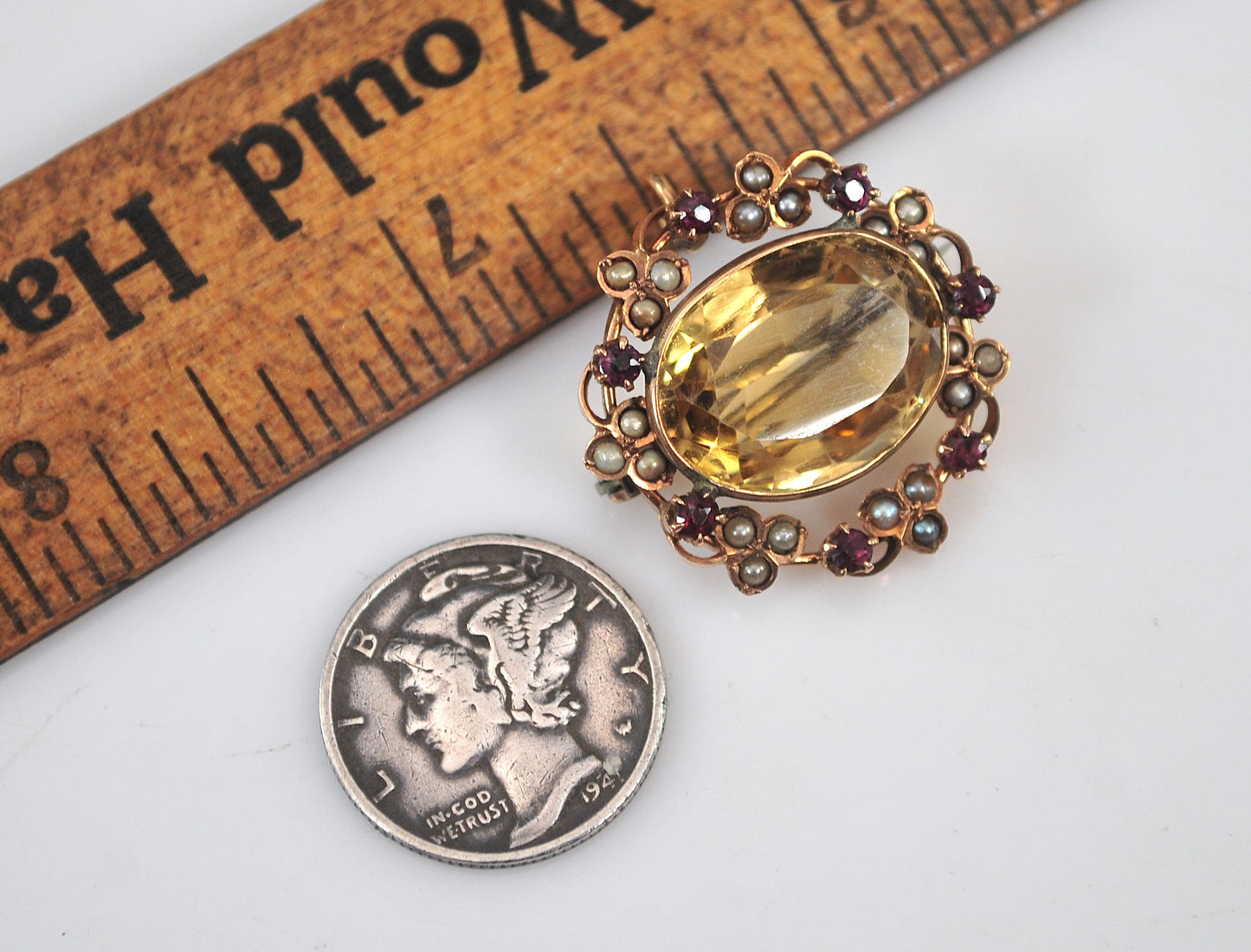 Antique 10K Gold Citrine Brooch Pendant