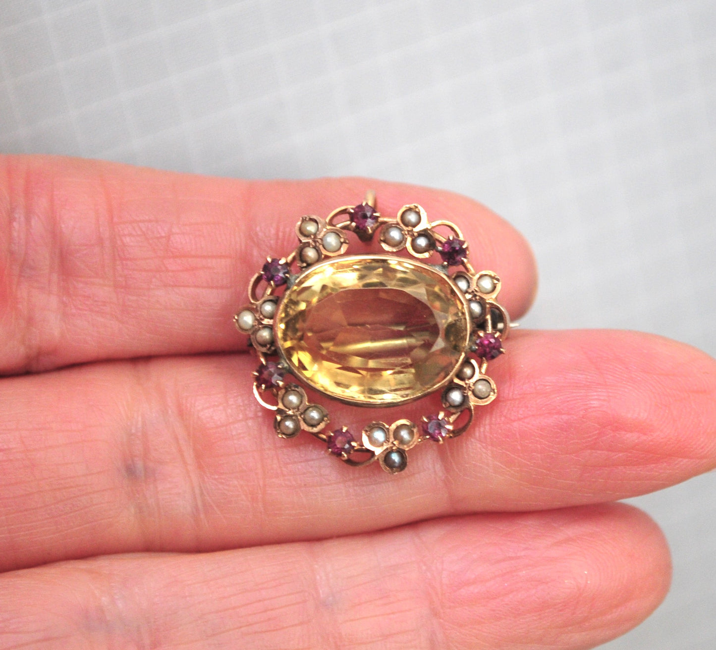 Antique 10K Gold Citrine Brooch Pendant