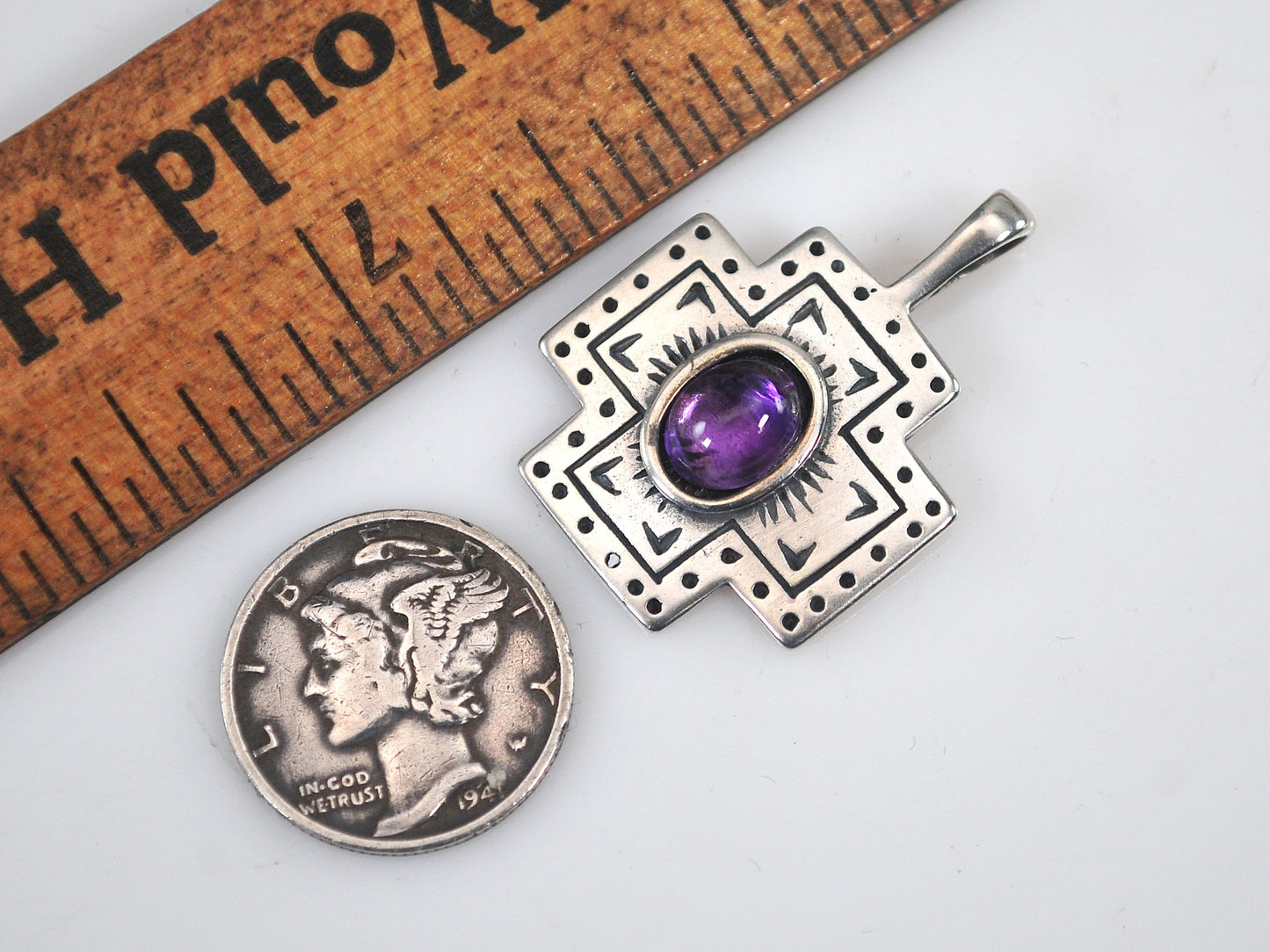 Clyde Duneier Sterling Silver Amethyst Cross Pendant
