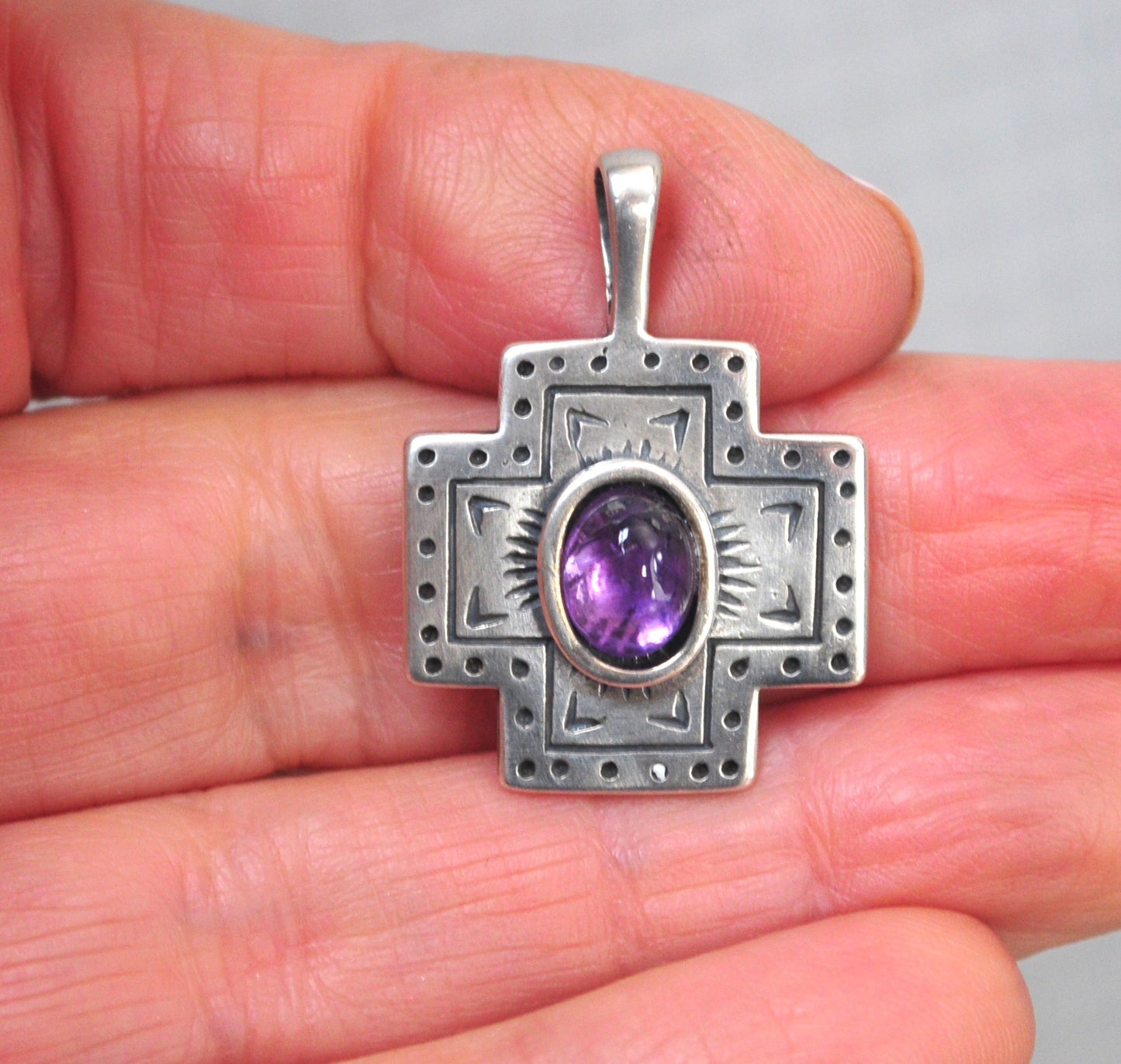 Clyde Duneier Sterling Silver Amethyst Cross Pendant