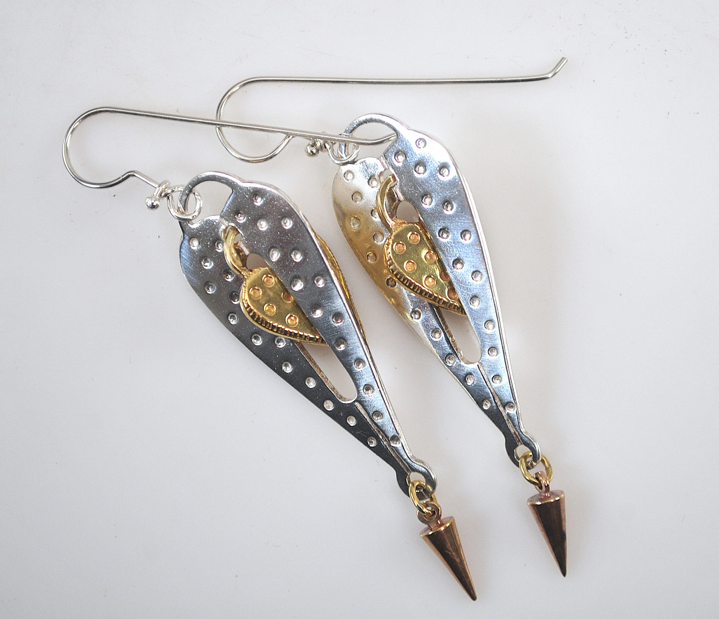 Signed Sterling Silver Long Heart Earrings