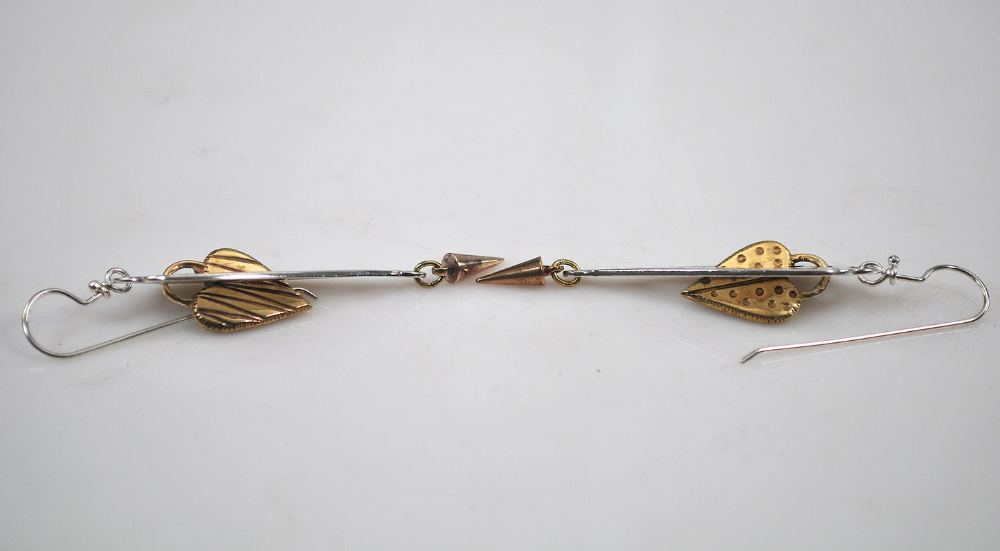 Signed Sterling Silver Long Heart Earrings