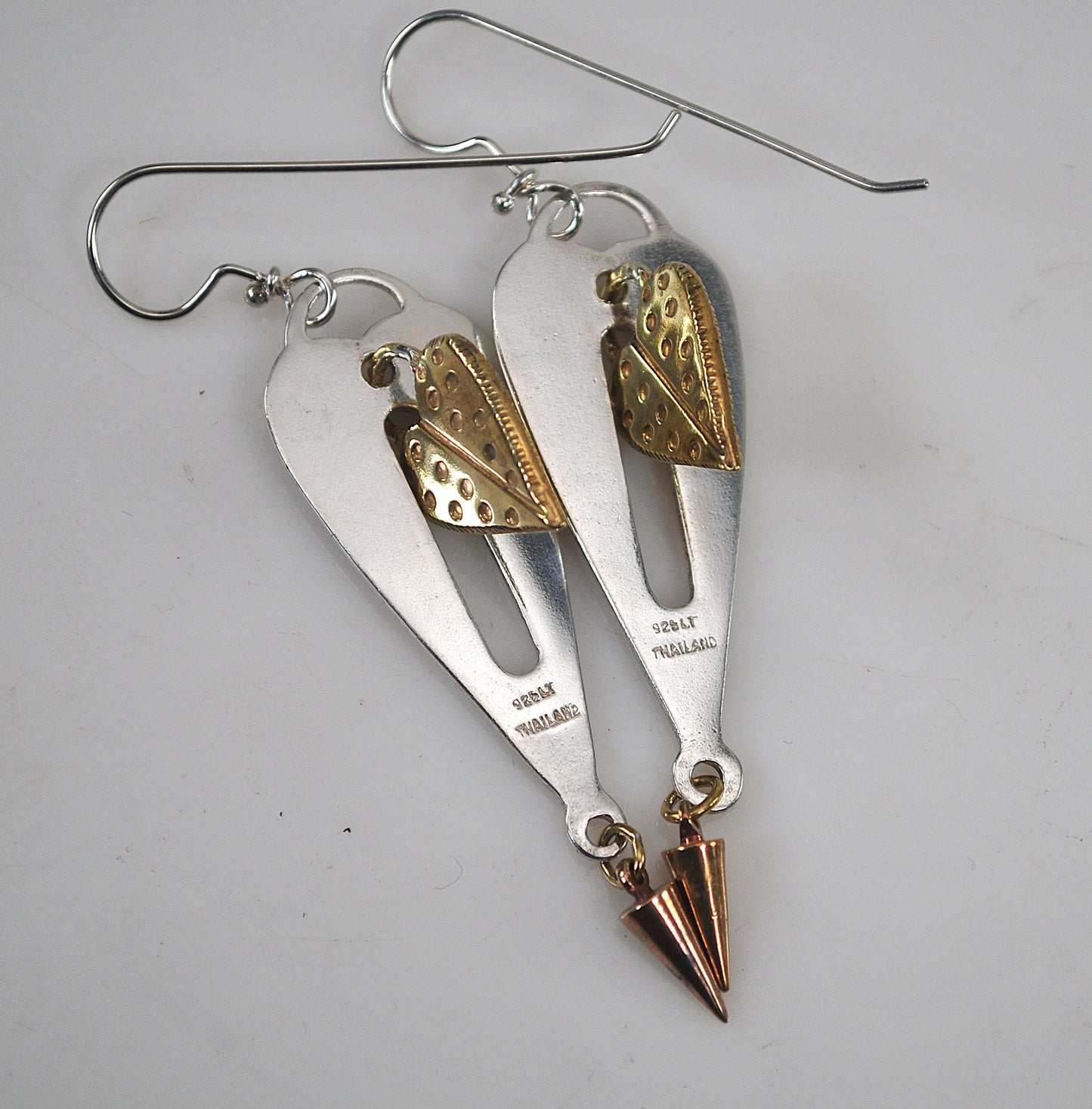 Signed Sterling Silver Long Heart Earrings