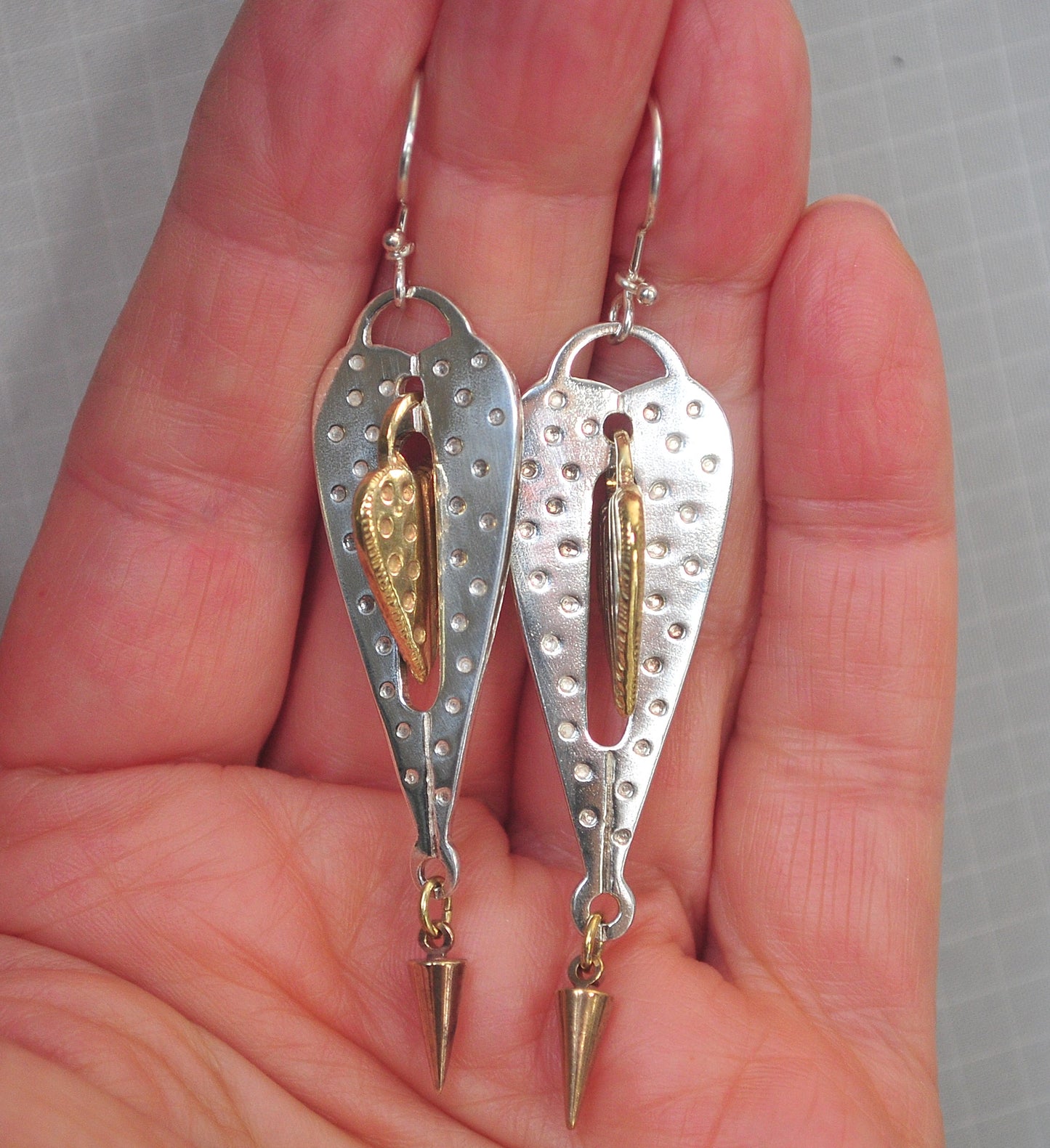 Signed Sterling Silver Long Heart Earrings