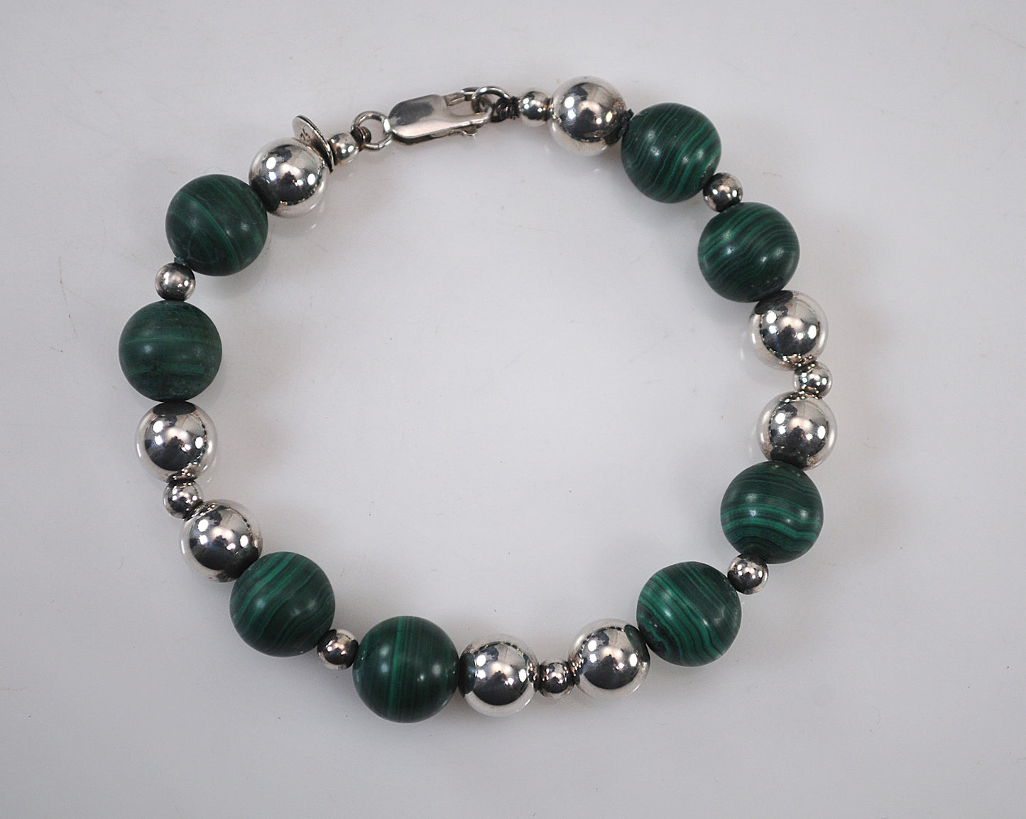 Authentic Tiffany & Co. Sterling Silver 10mm Malachite Ball Bracelet