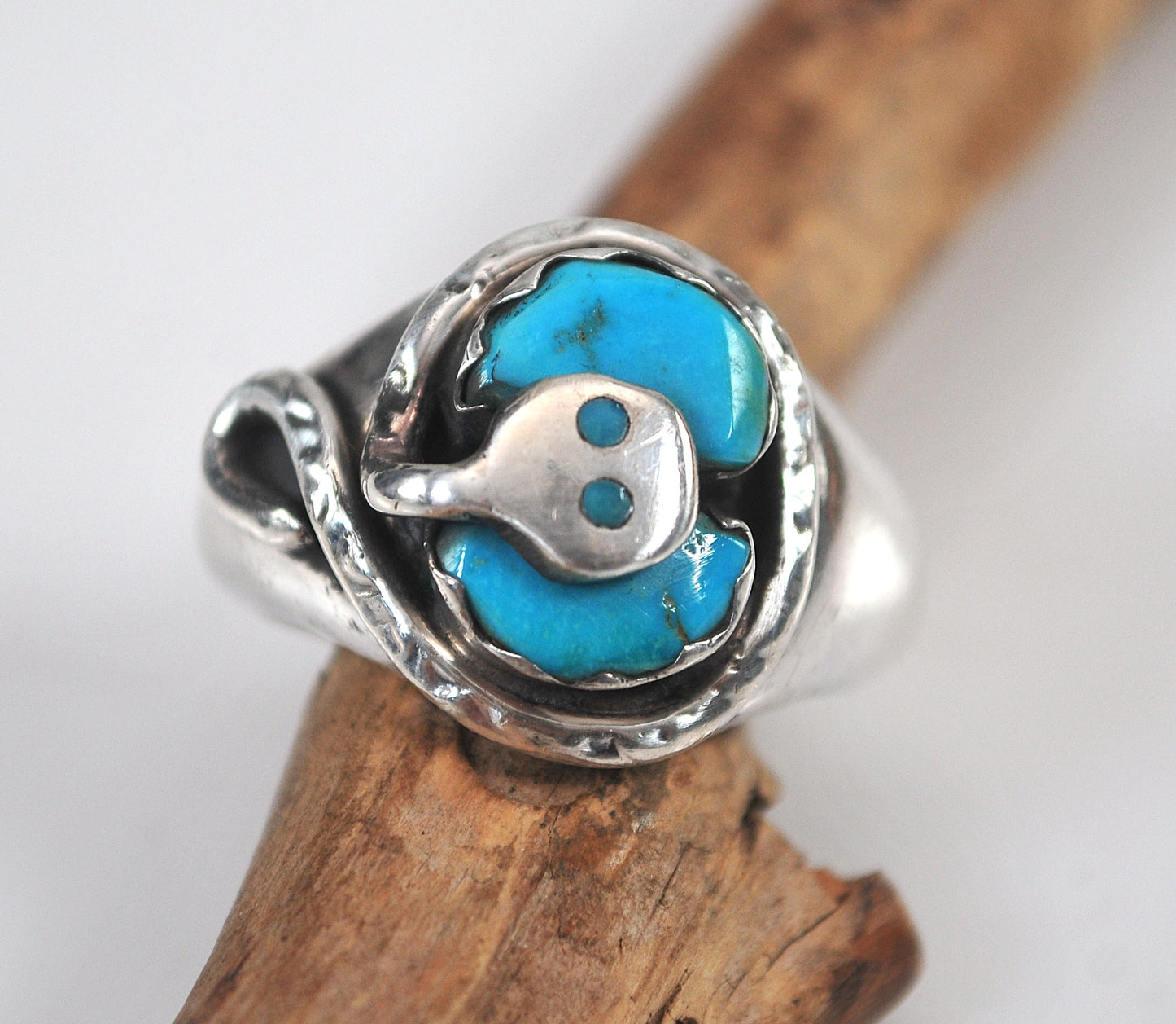 Effie C. Zuni Sterling Silver Turquoise Snake Ring