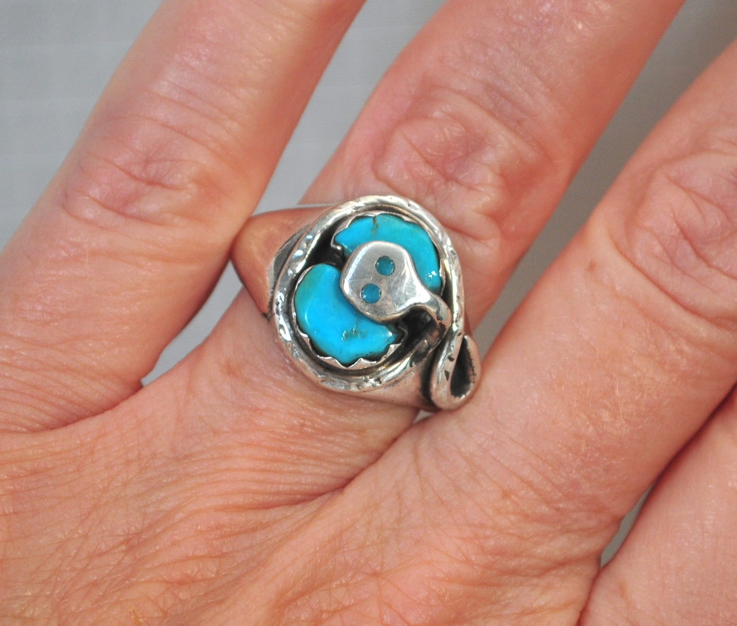 Effie C. Zuni Sterling Silver Turquoise Snake Ring