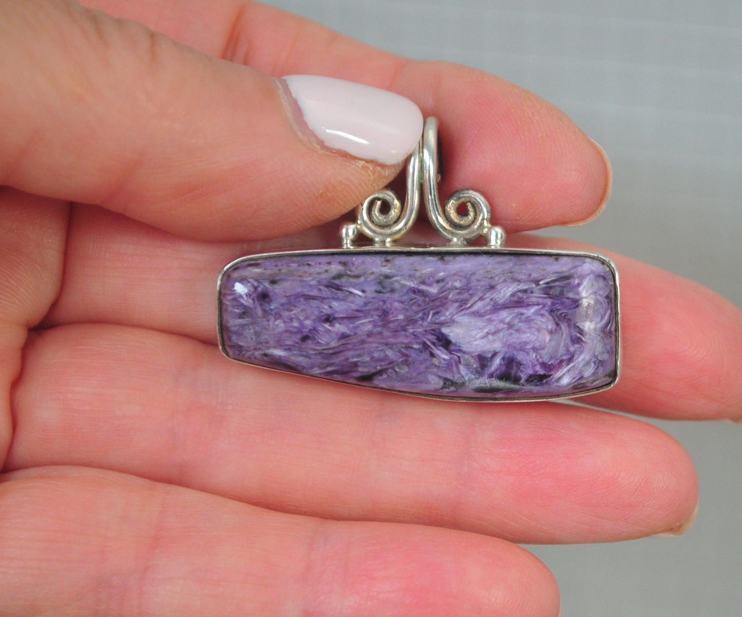 Sterling Silver Geometric Charoite Pendant