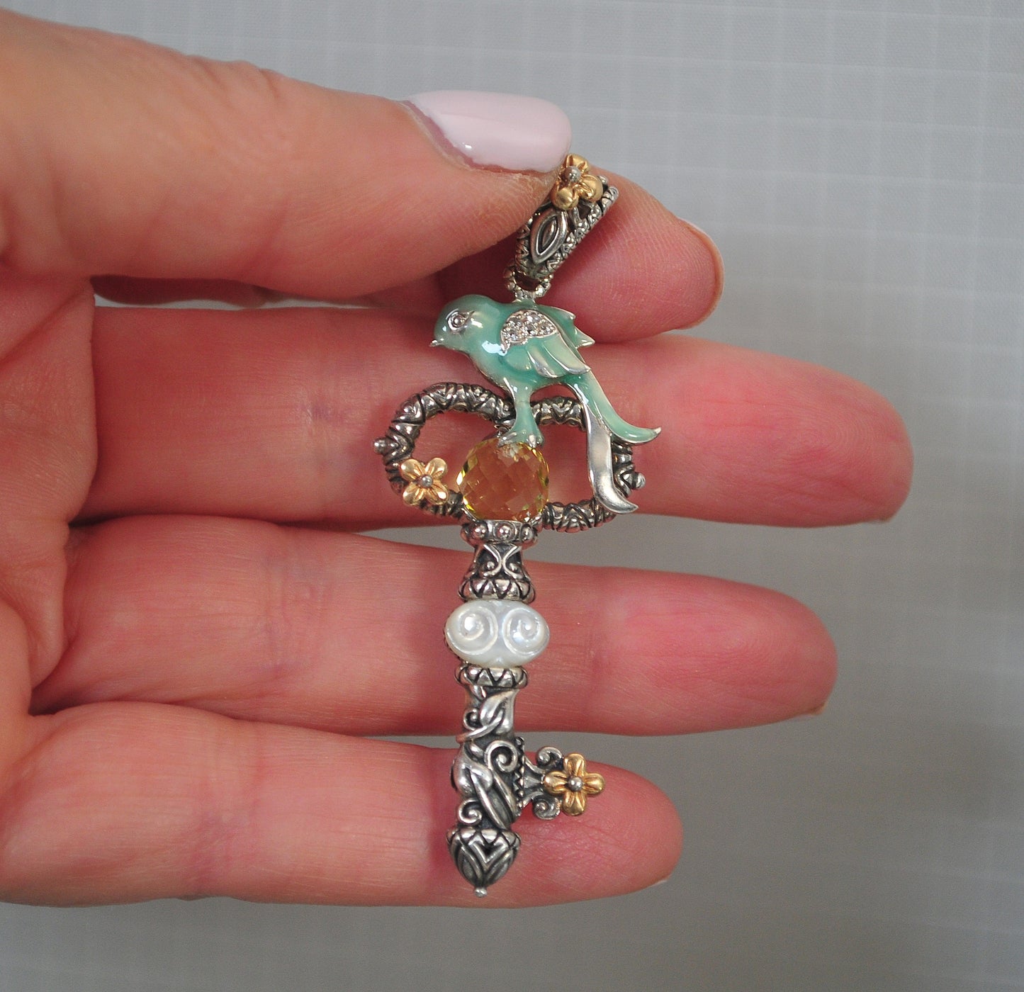 Barbara Bixby Sterling Silver 18K Gold Bird Key Enhancer Pendant