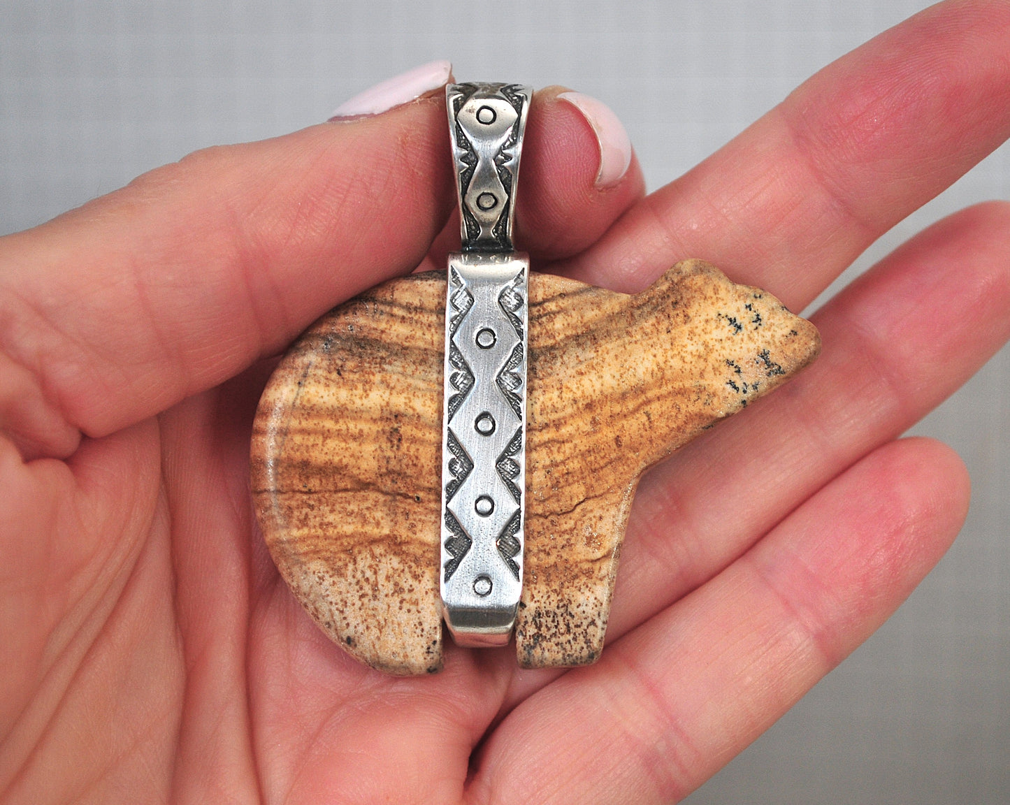 Large Carolyn Pollack Sterling Silver Jasper Bear Pendant