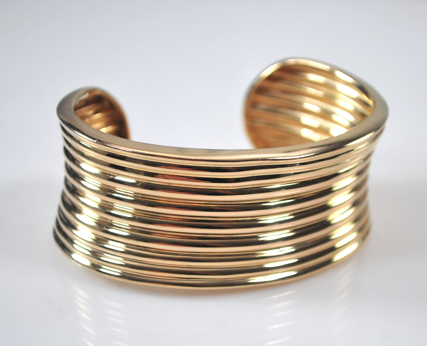 Wide Gold over Sterling Silver Ribbed Cuff Bracelet