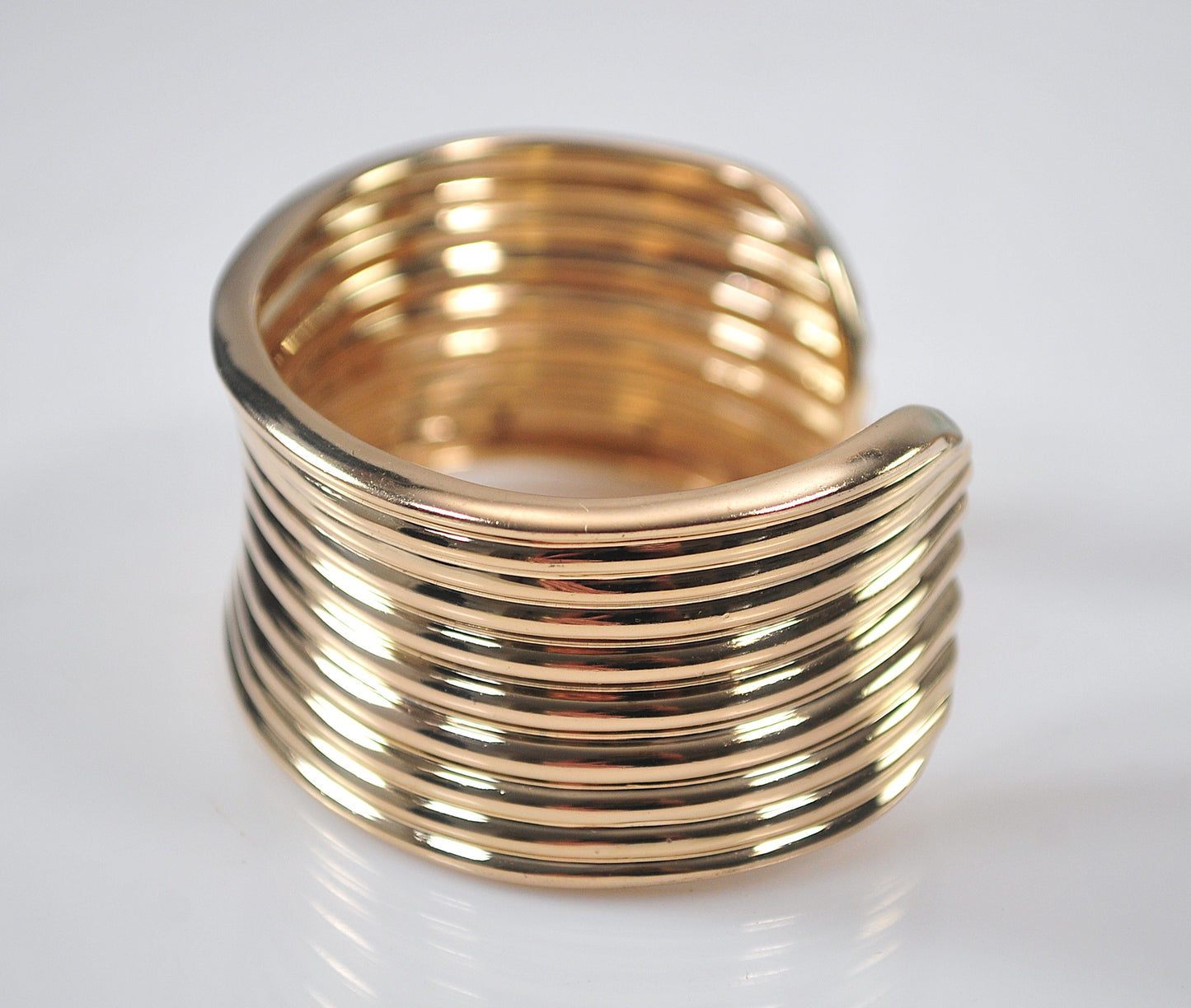 Wide Gold over Sterling Silver Ribbed Cuff Bracelet