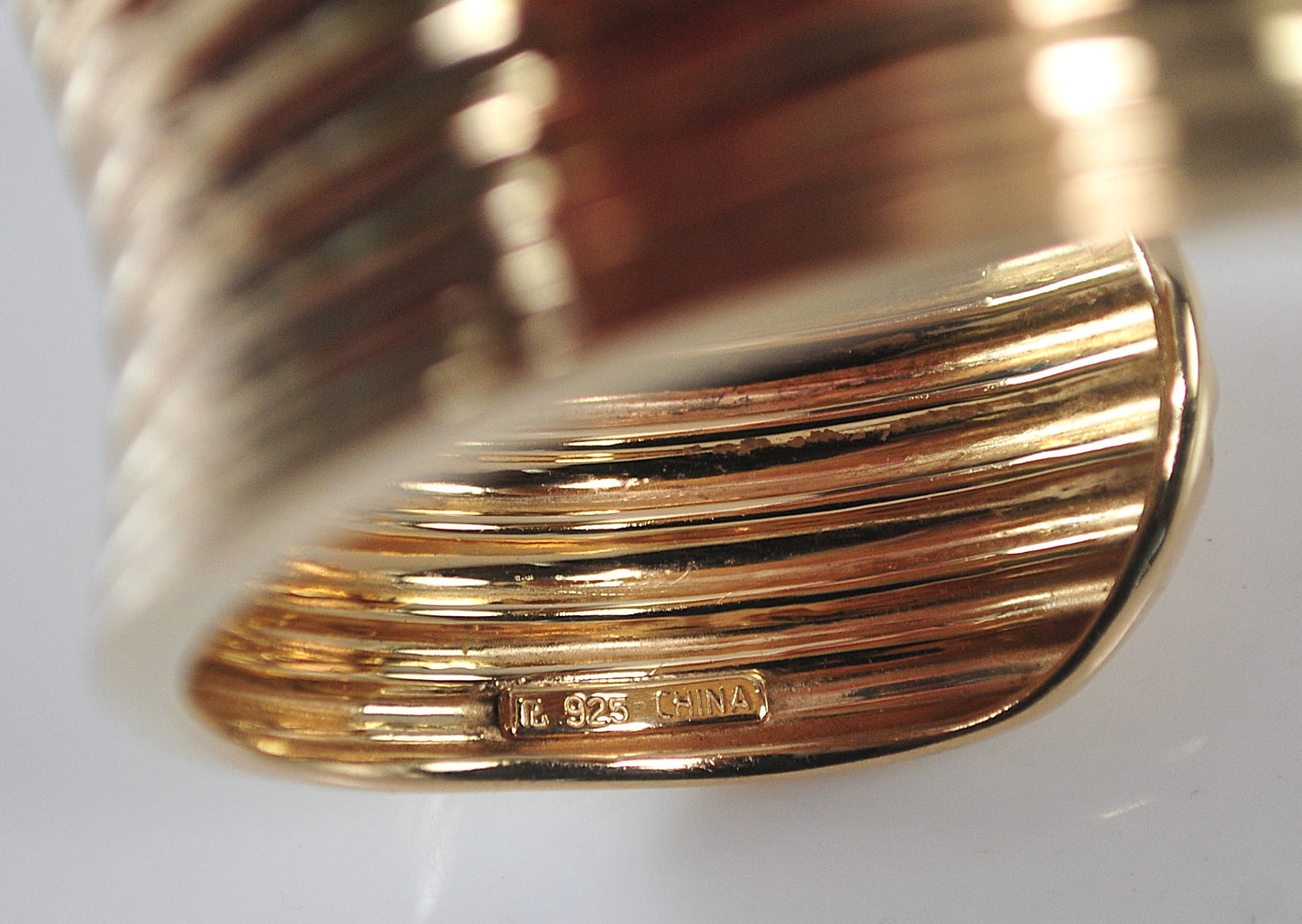 Wide Gold over Sterling Silver Ribbed Cuff Bracelet