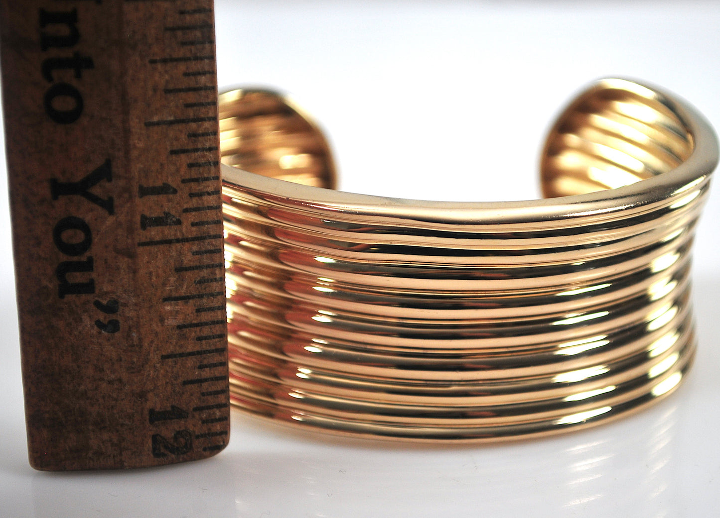 Wide Gold over Sterling Silver Ribbed Cuff Bracelet