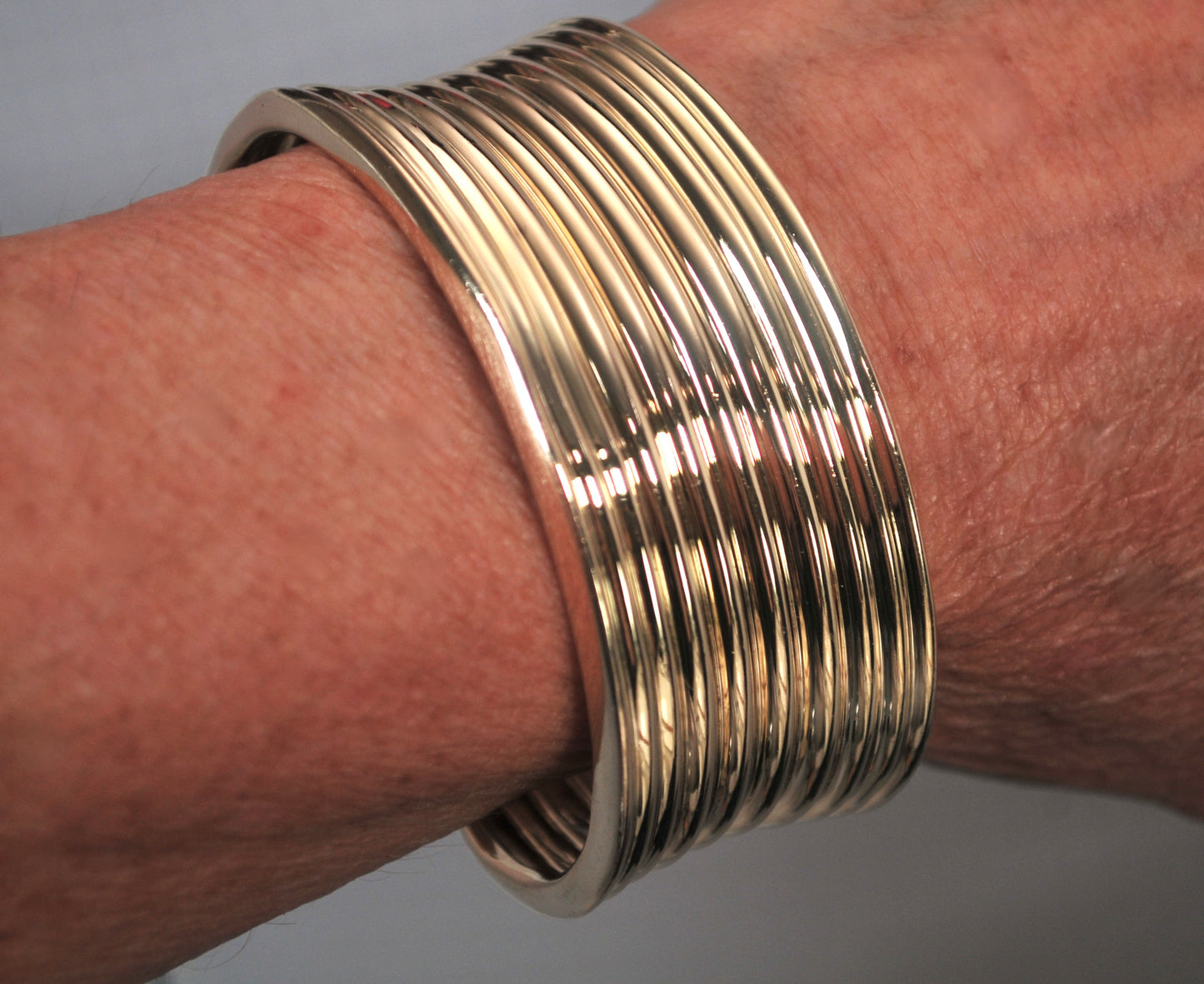 Wide Gold over Sterling Silver Ribbed Cuff Bracelet