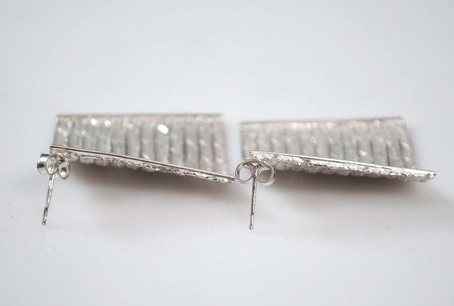 Square 925 Italy Sterling Silver Herringbone Earrings