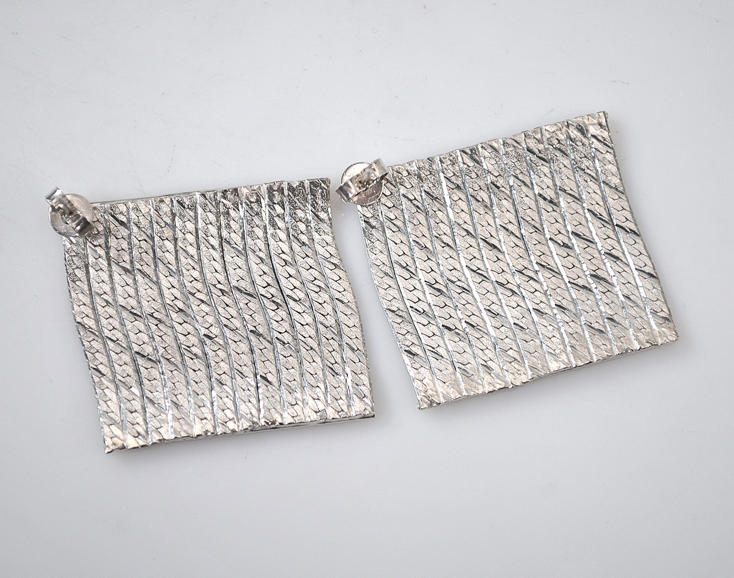 Square 925 Italy Sterling Silver Herringbone Earrings