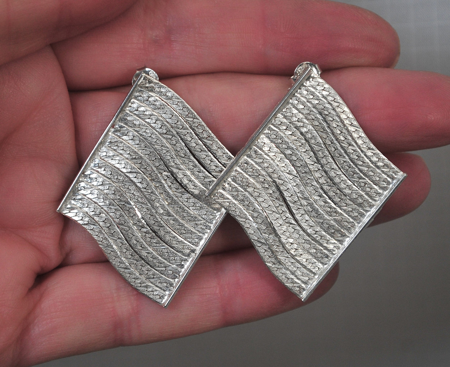 Square 925 Italy Sterling Silver Herringbone Earrings