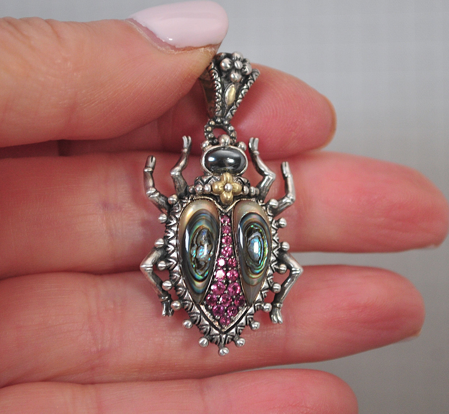Barbara Bixby Sterling Silver 18K Gold Beetle Enhancer Pendant