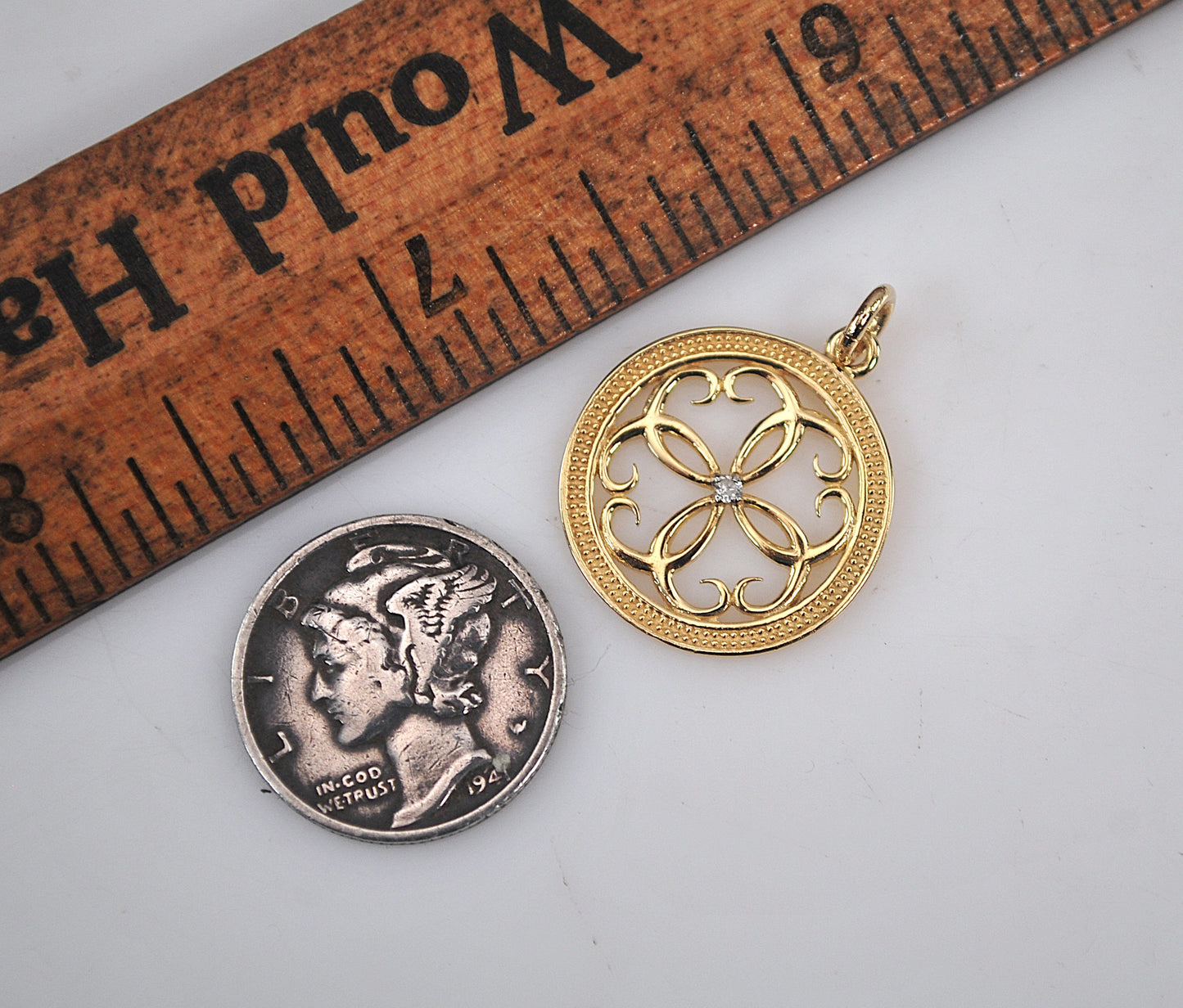 Signed 14K Gold Diamond Pendant