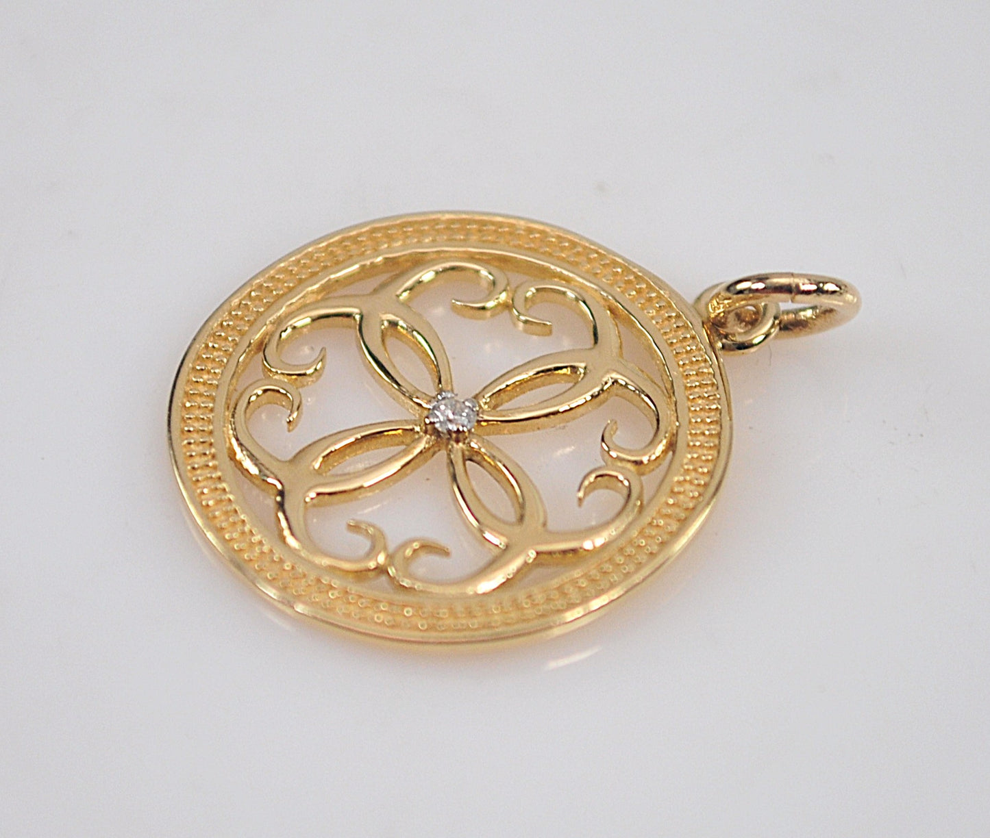 Signed 14K Gold Diamond Pendant