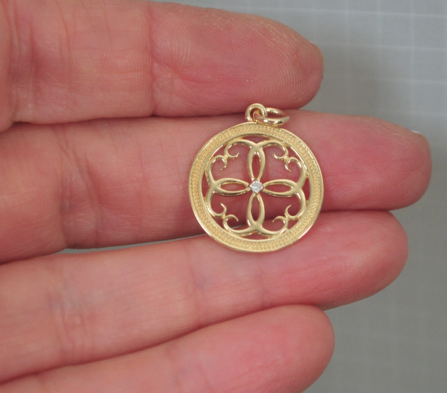 Signed 14K Gold Diamond Pendant