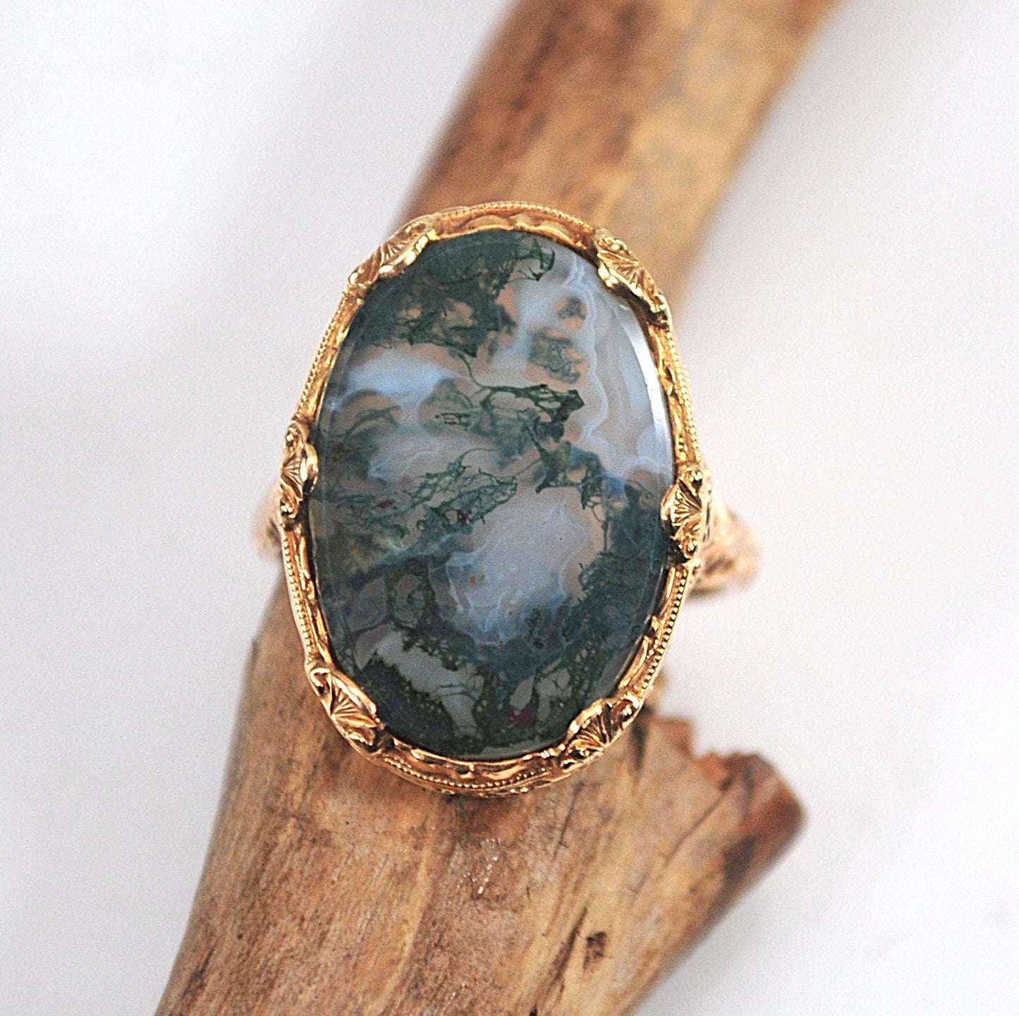 NOT AVAILABLE - Reserved for M - Antique 10K Gold Moss Agate Ring