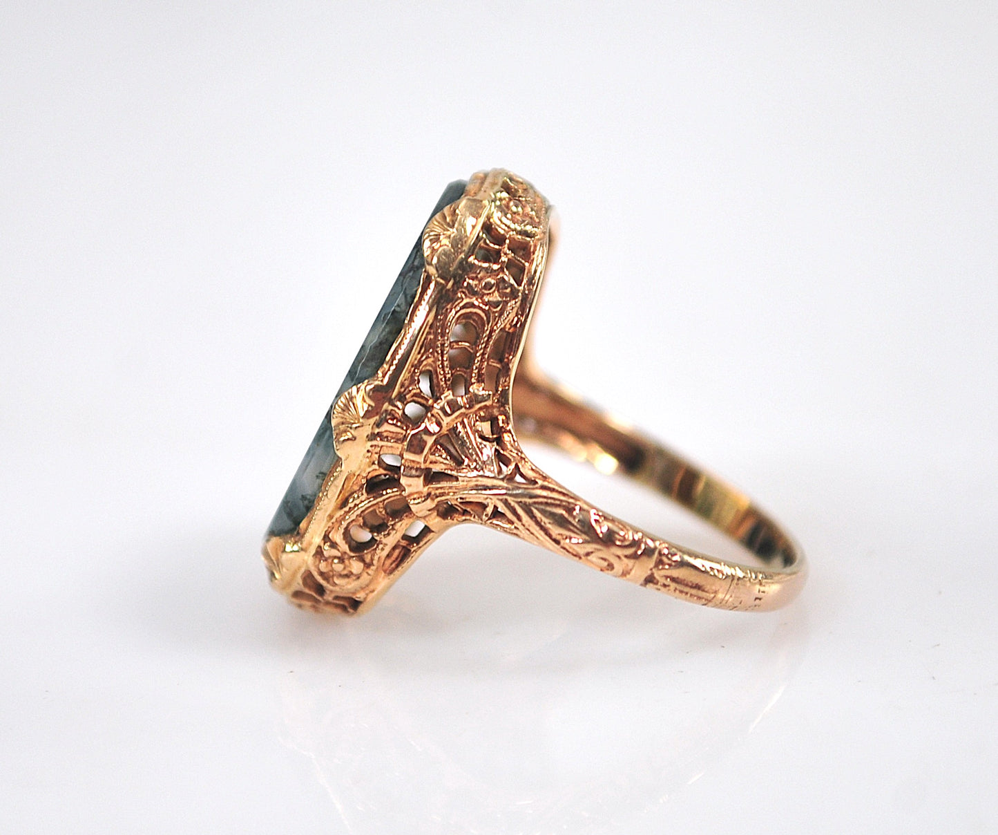 NOT AVAILABLE - Reserved for M - Antique 10K Gold Moss Agate Ring