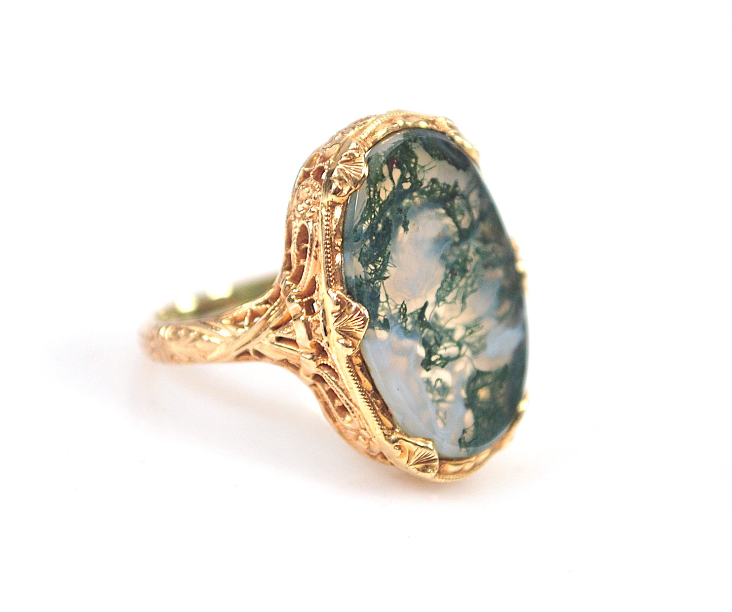 NOT AVAILABLE - Reserved for M - Antique 10K Gold Moss Agate Ring