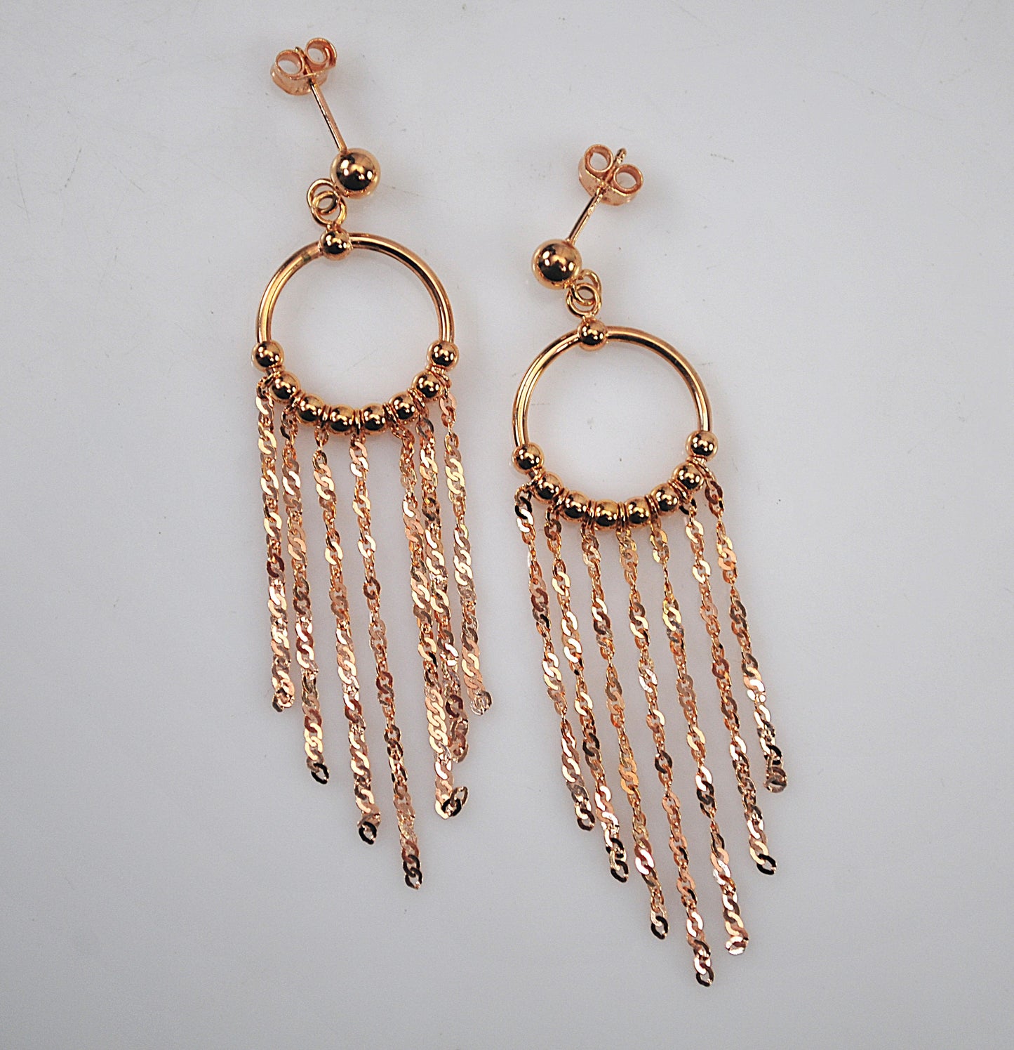 Long 14K Rose Gold Fringe Earrings