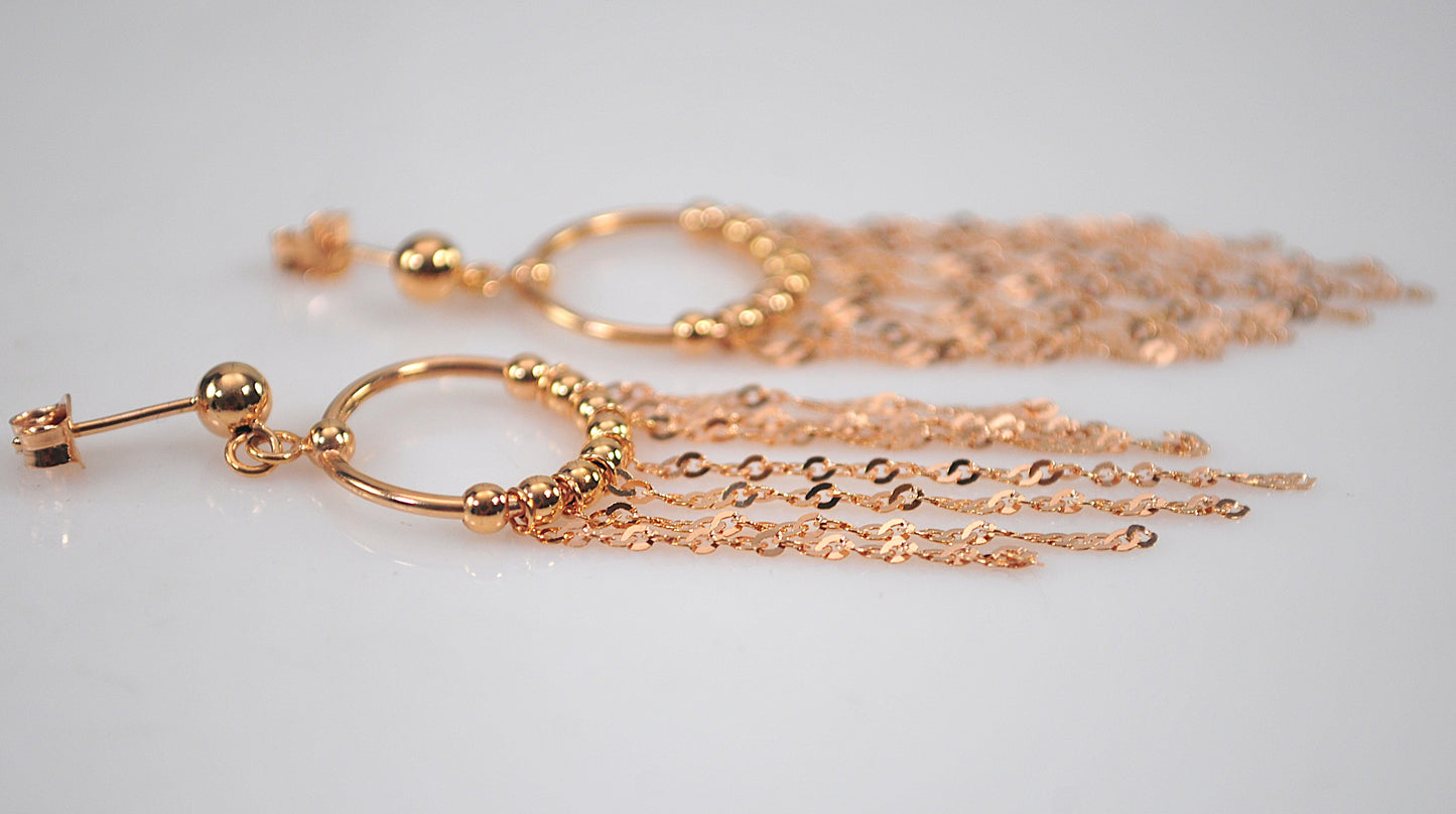 Long 14K Rose Gold Fringe Earrings
