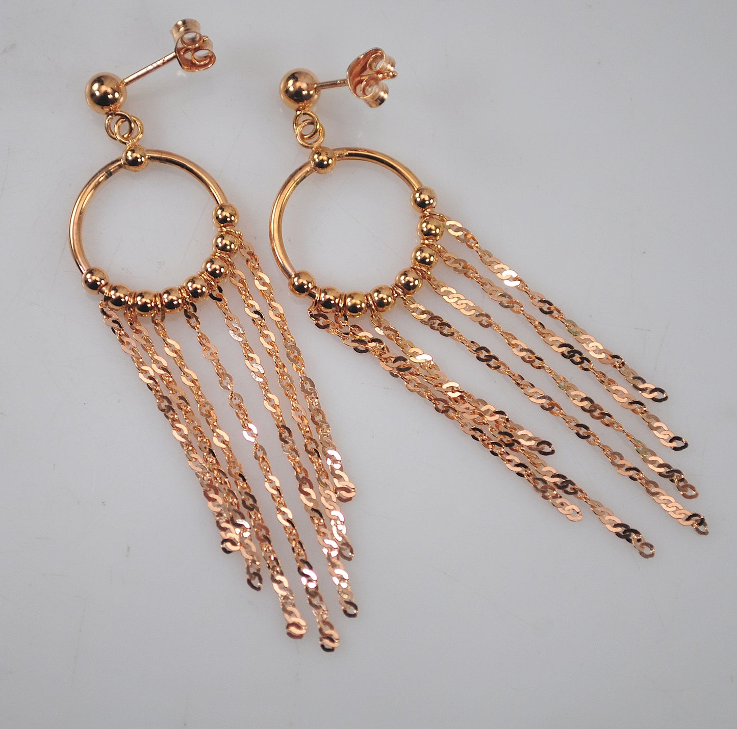 Long 14K Rose Gold Fringe Earrings