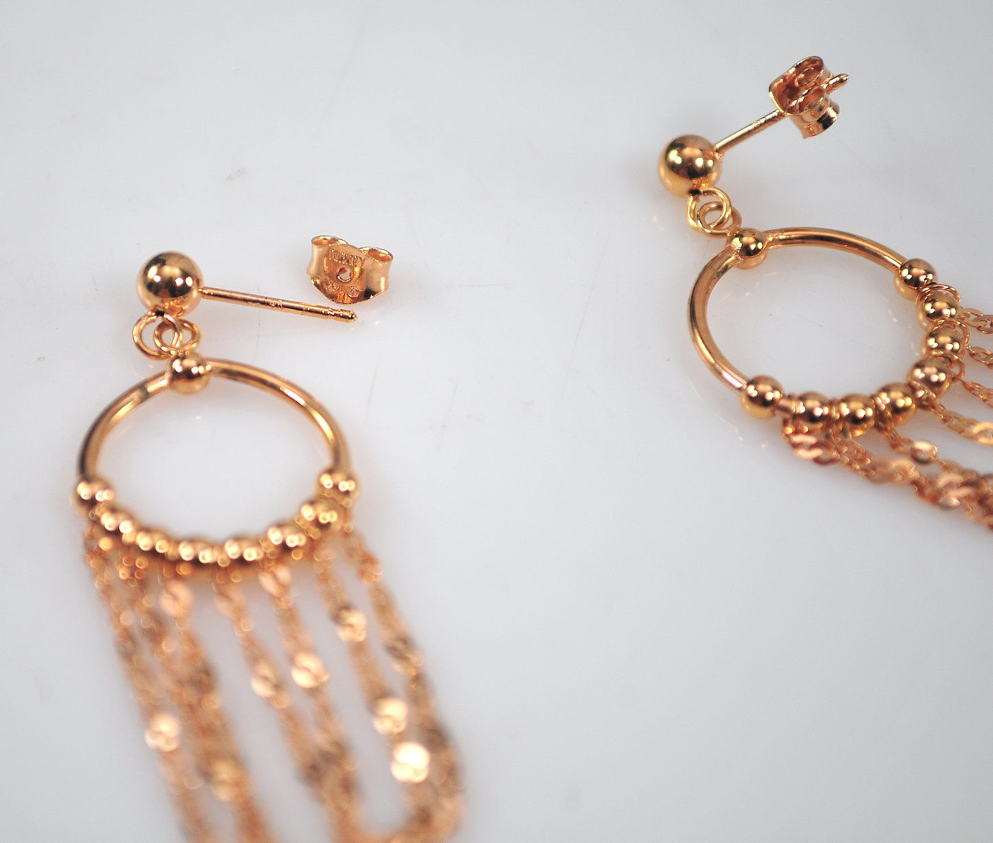 Long 14K Rose Gold Fringe Earrings