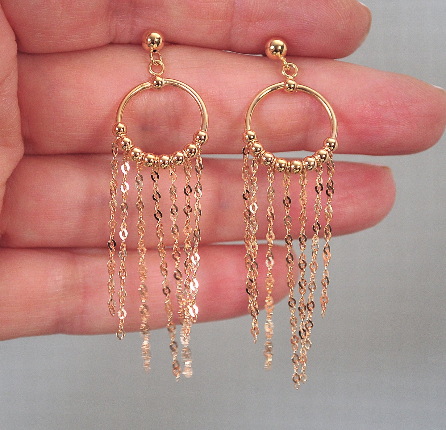 Long 14K Rose Gold Fringe Earrings