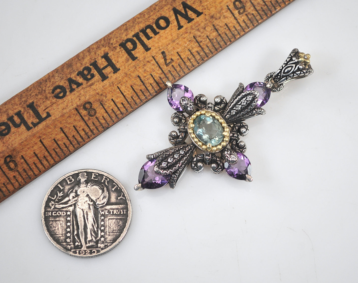 Barbara Bixby Sterling Silver 18K Gold Amethyst Cross Enhancer Pendant