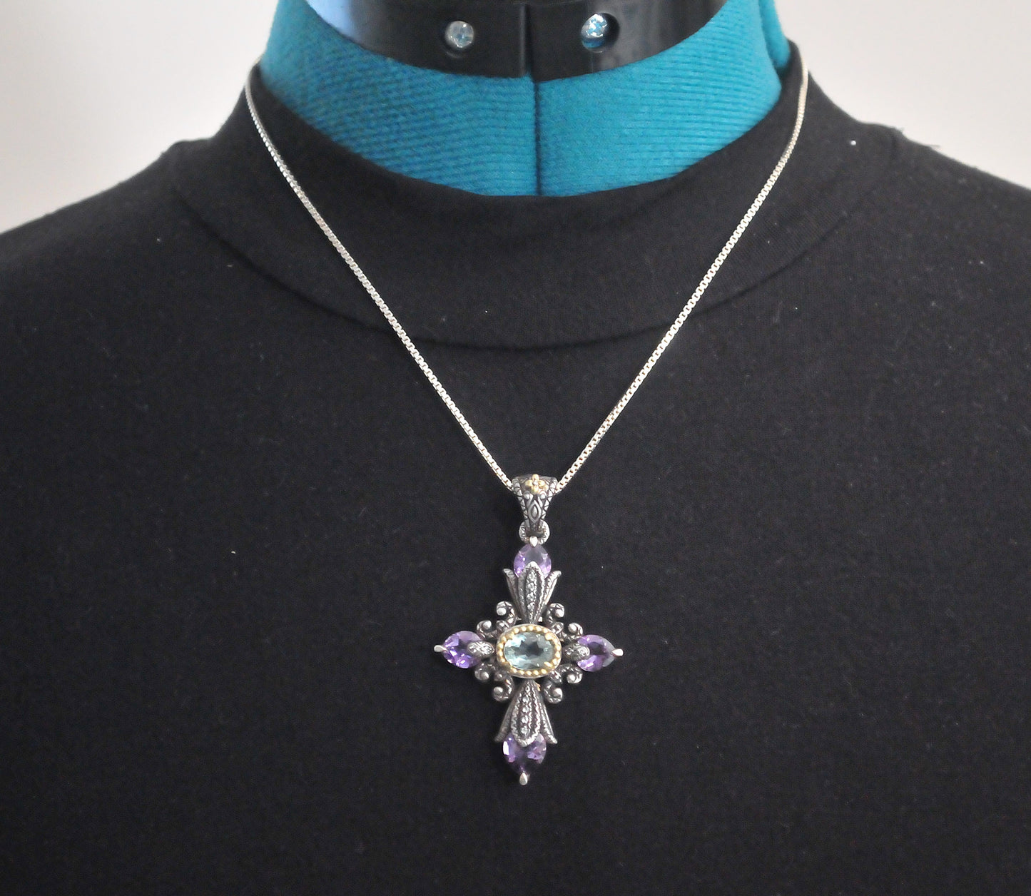 Barbara Bixby Sterling Silver 18K Gold Amethyst Cross Enhancer Pendant