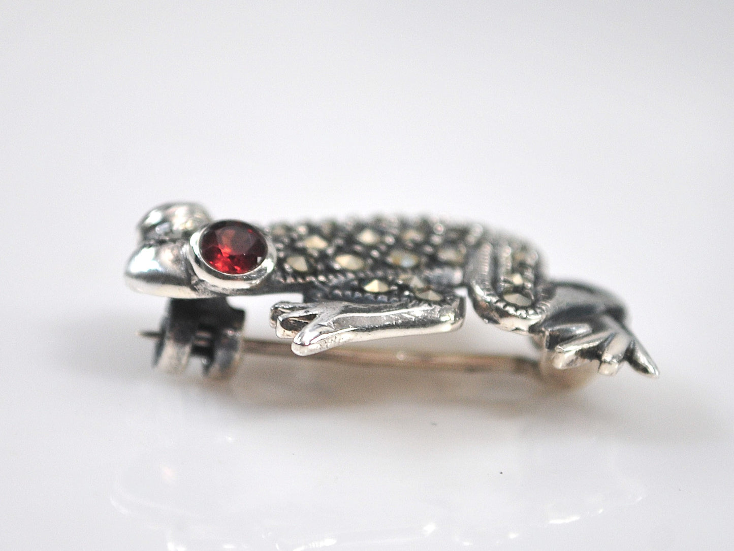Sterling Silver Marcasite Frog Brooch