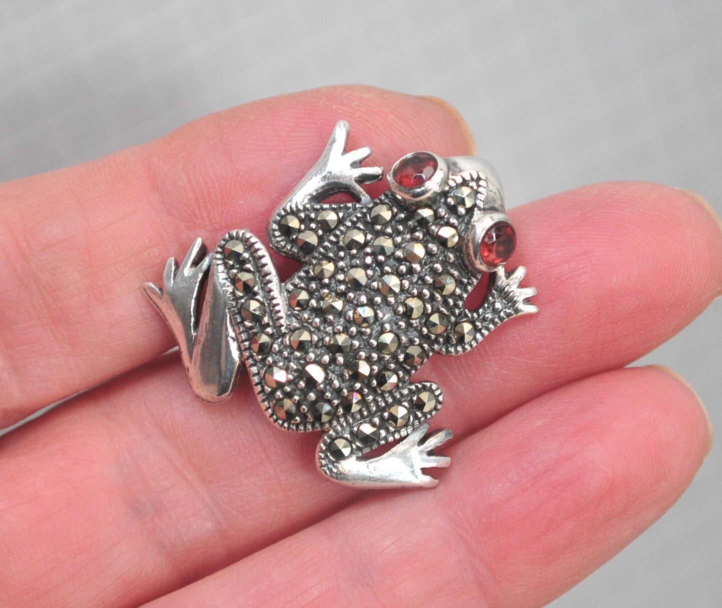Sterling Silver Marcasite Frog Brooch