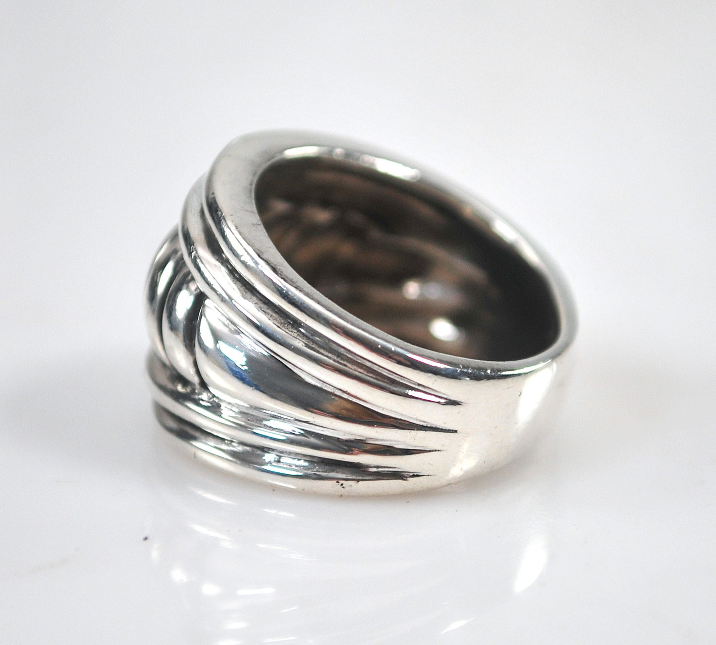 Wide Ribbed Sterling Silver Cigar Band Ring