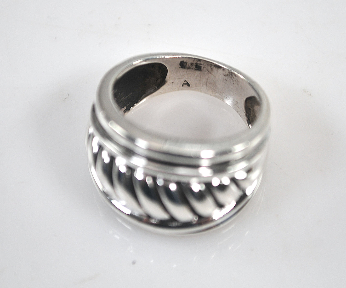Wide Ribbed Sterling Silver Cigar Band Ring