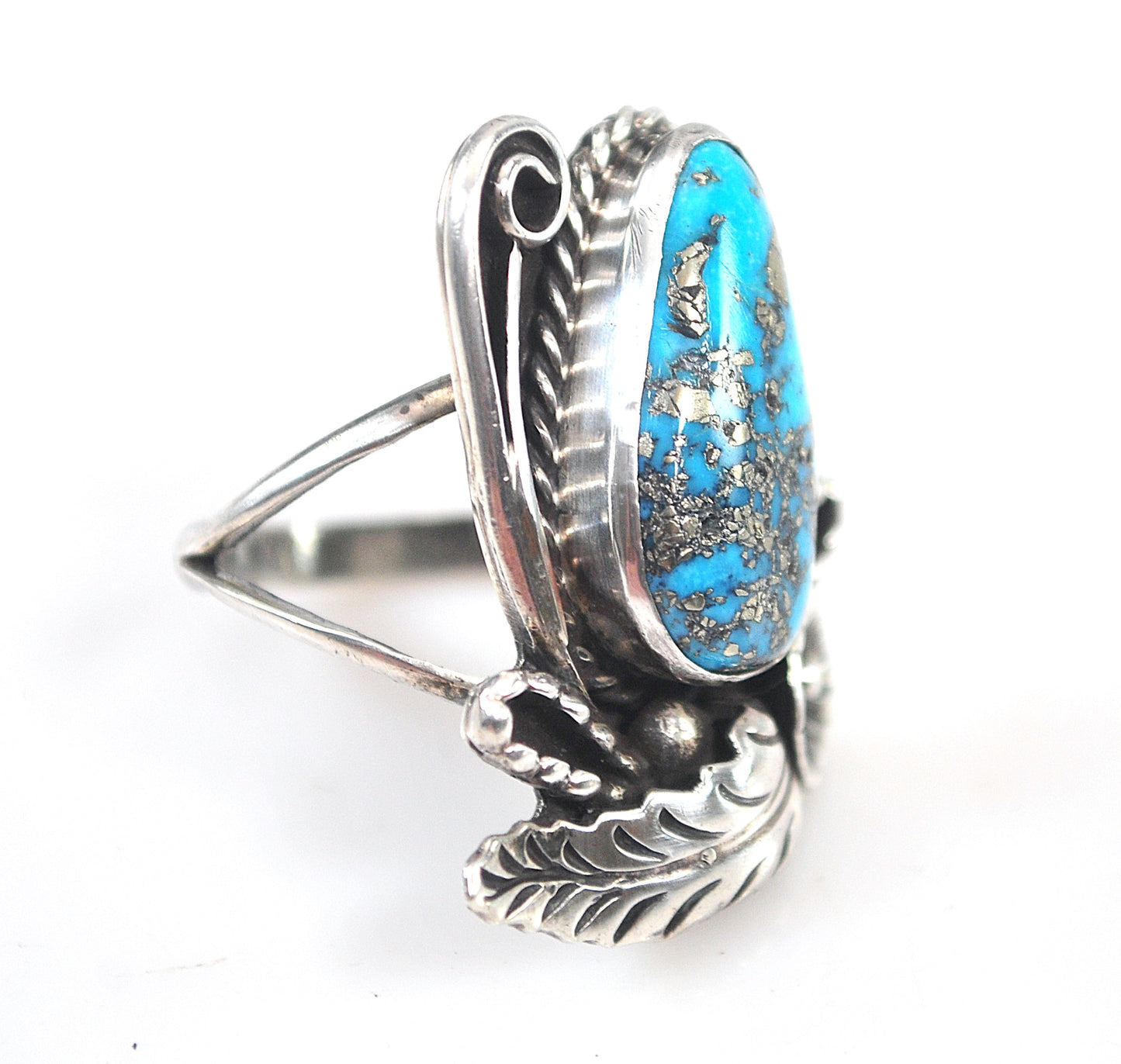 Large Navajo Sterling Silver Turquoise with Pyrite Ring