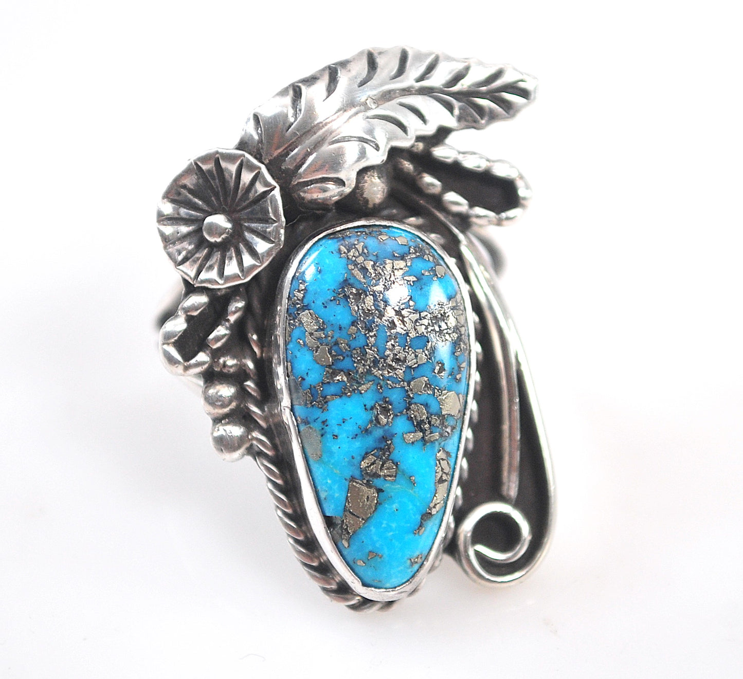 Large Navajo Sterling Silver Turquoise with Pyrite Ring