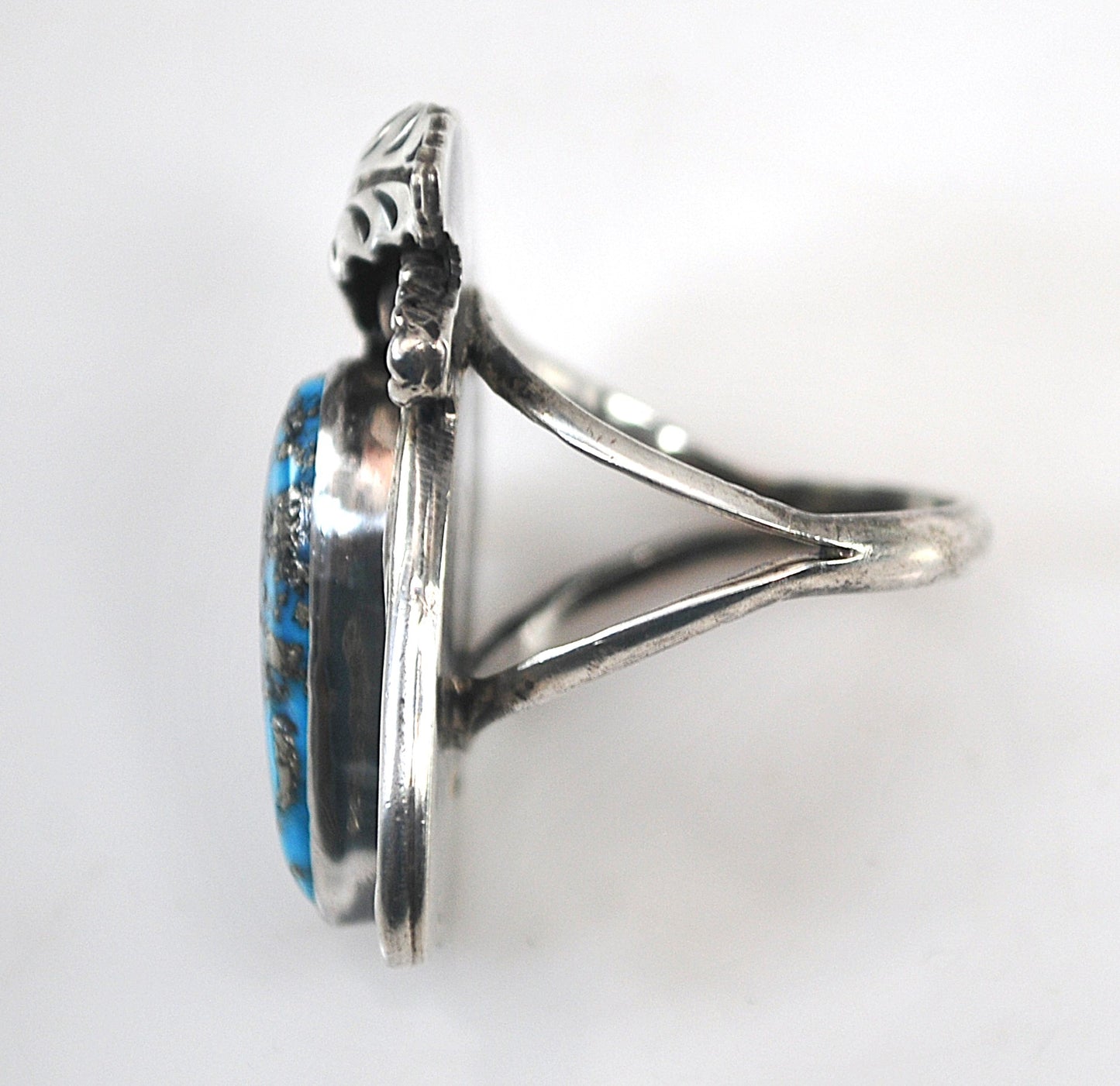 Large Navajo Sterling Silver Turquoise with Pyrite Ring