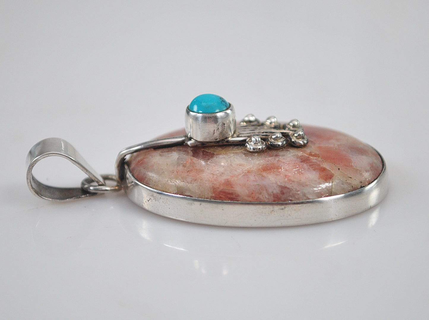 Vintage Sterling Silver Sunstone and Turquoise Pendant