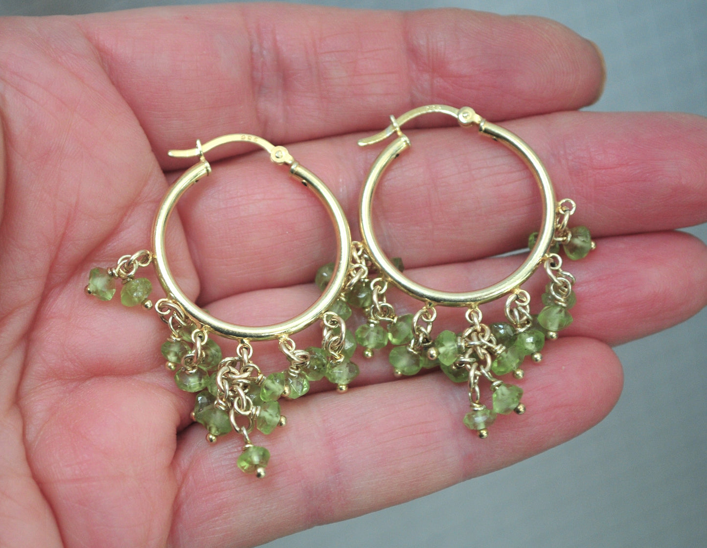 Gold over Sterling Silver Peridot Hoop Earrings